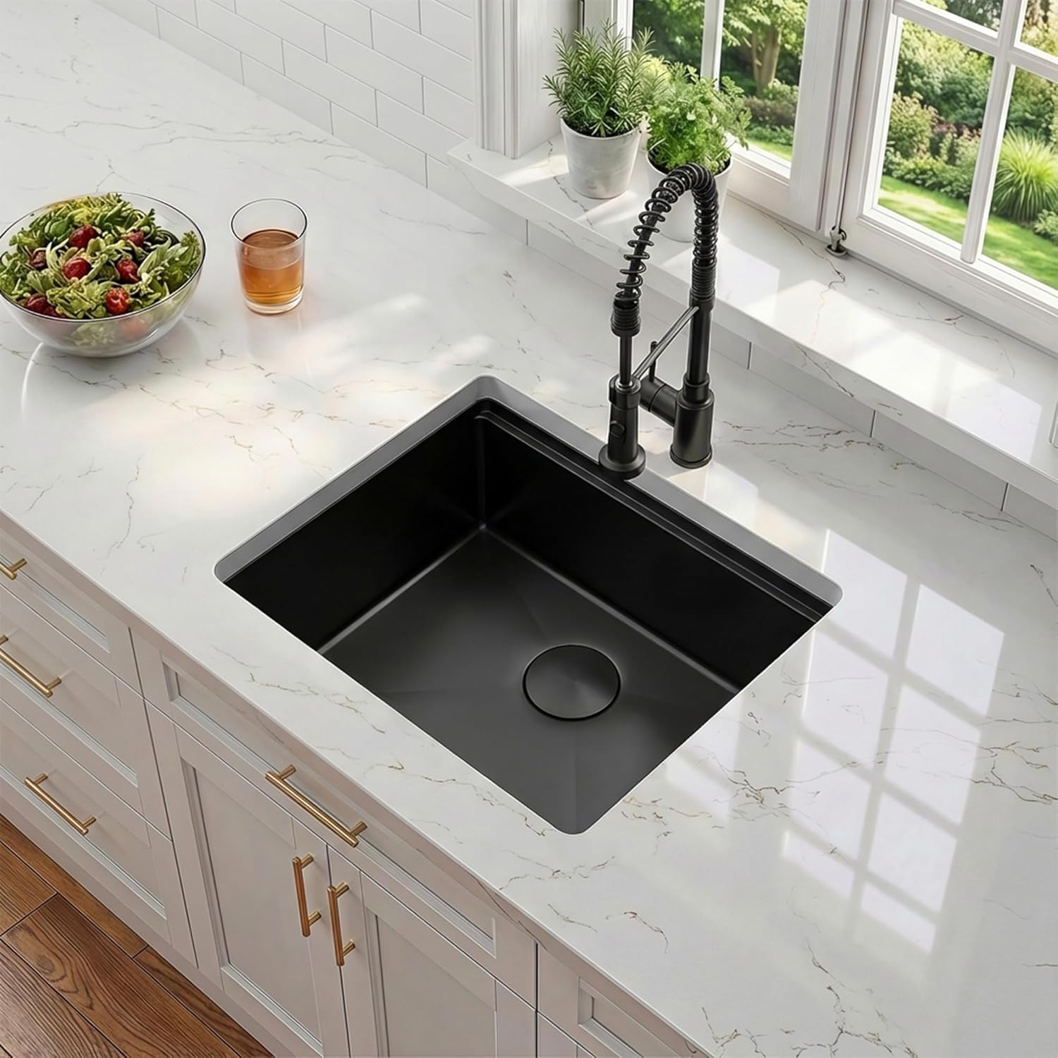 23 Inch Black Undermount Kitchen Sink,16 Gauge Stainless Steel Kitchen Sink Single Bowl, 23"x19"x9" Undermount Sink Ledge Workstation Sinks With All Accessories, Multi-Functional Sinks