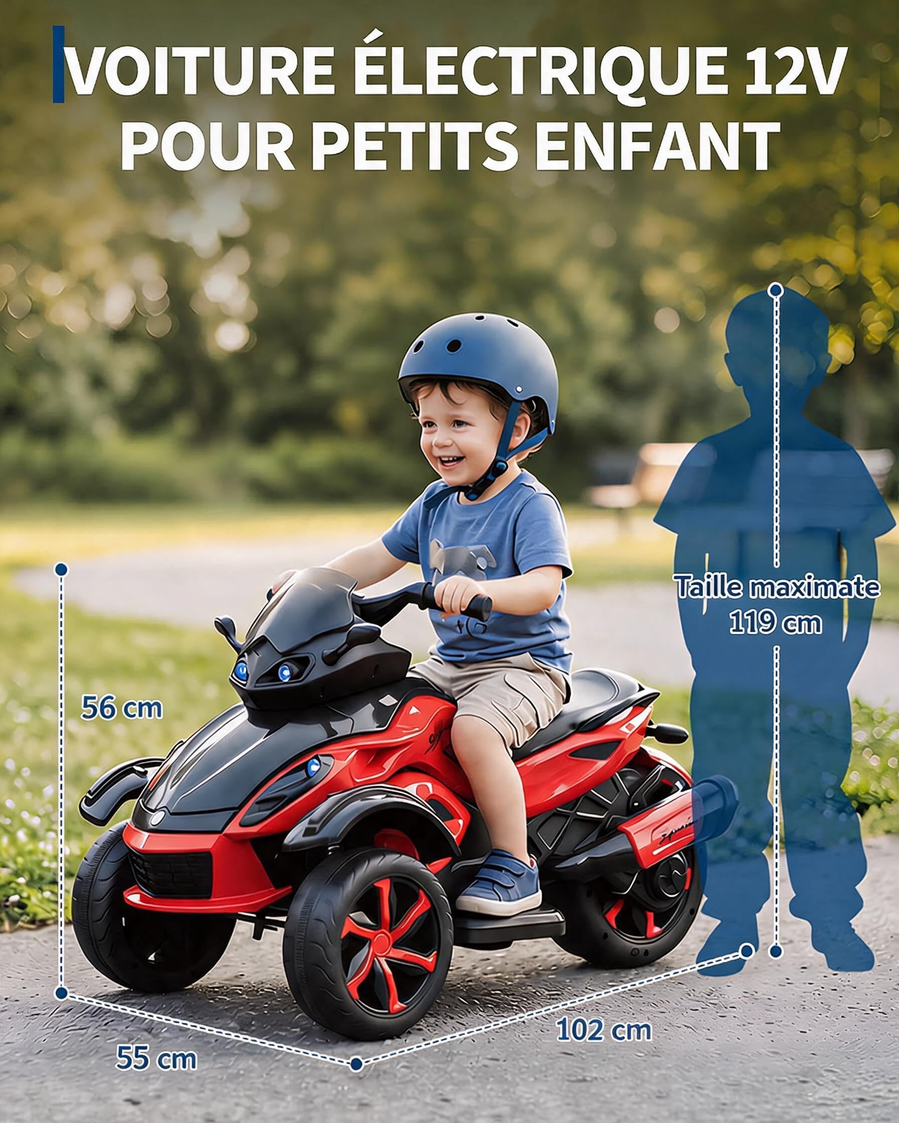 Garvee Quad Électrique Enfants 12V, Voiture Electrique Enfants, Moteurs Doubles 45W, Musique, Lumières LED, Autonomie, pour Enfants 3-8 Ans, Bleu