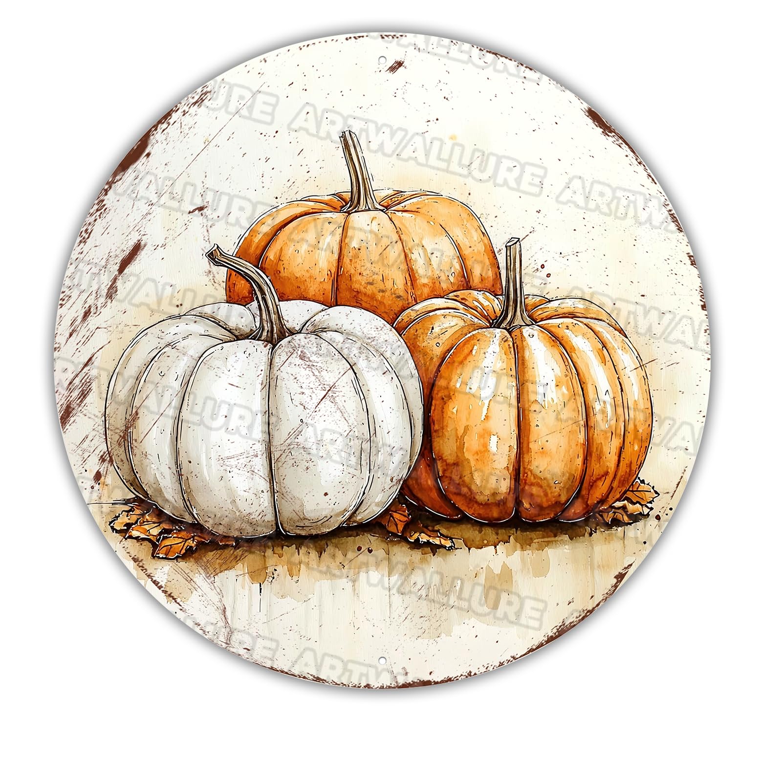 Round Pumpkin Autumn Vintage Sign Thanksgiving Pumpkin Metal Tin Sign for Home Livingroom Coffee Bar Farmhouse Idyllic Wall Art Decor Gift 12x12inch