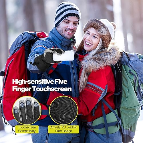 Vista 5 de Hikenture Guantes de esquí para hombres y mujeres 3M Thinsulate guantes de nieve impermeables aislados - Guantes de snowboard para clima frío