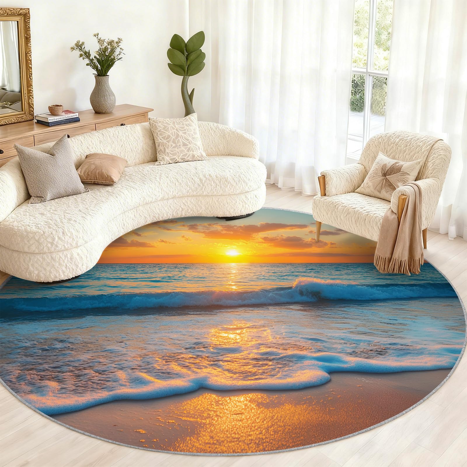 Tapis rond de plage océan 2m lavable et antidérapant pour chaise