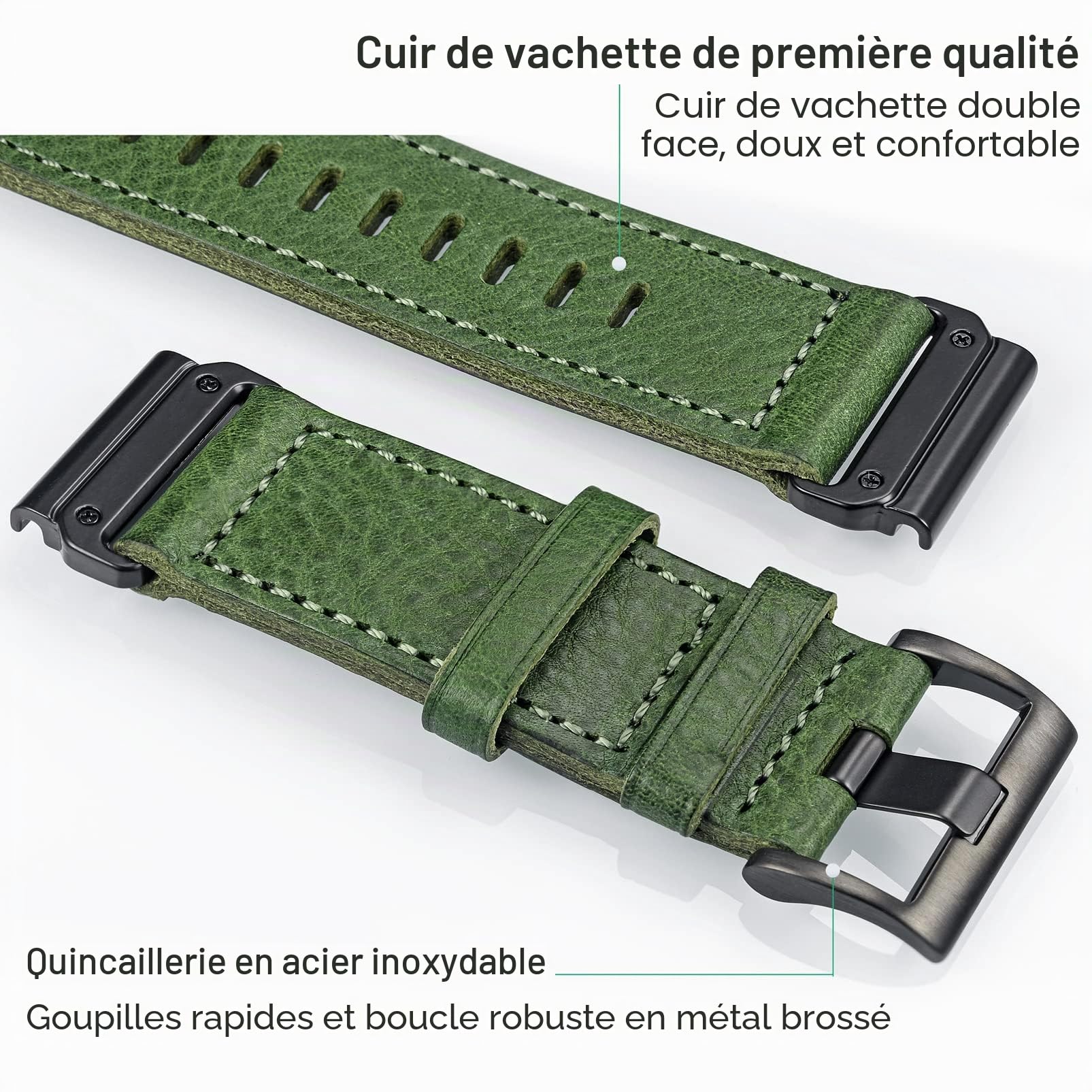 Compatible avec le bracelet de montre Garmin, bracelet en cuir veritable, bracelet rétro vintage pour fenix/Forerunner/Vivoactive/Approach/MARQ/quatix/D2 Series Tough Replacement Band