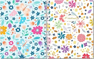 A5 Spiral Notebook with Hand-Drawn Floral Print Hard Cover, 90 Pages Lined Journal, 8.25" x 6.5" Wirebound Writing Notepad for Office Meeting Recording, School Lecture Note Taking, Home Daily Journal