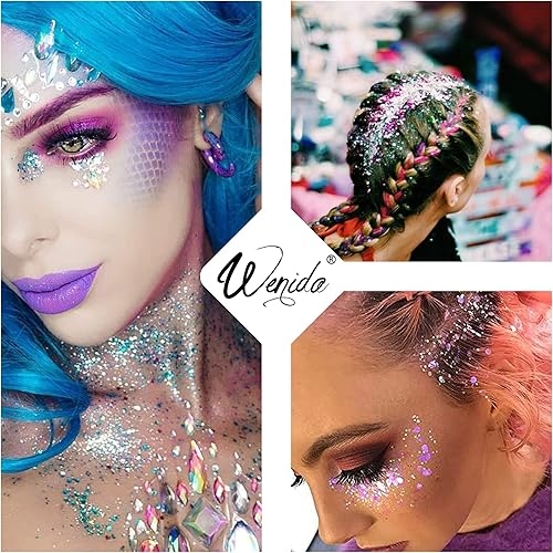 Miniatura 2 de Body Glitter Wenida 9 colores 6.70 oz iridiscente ultra brillante ópalo purpurina gruesa cosmética festival maquillaje polvo para uñas, cabello,