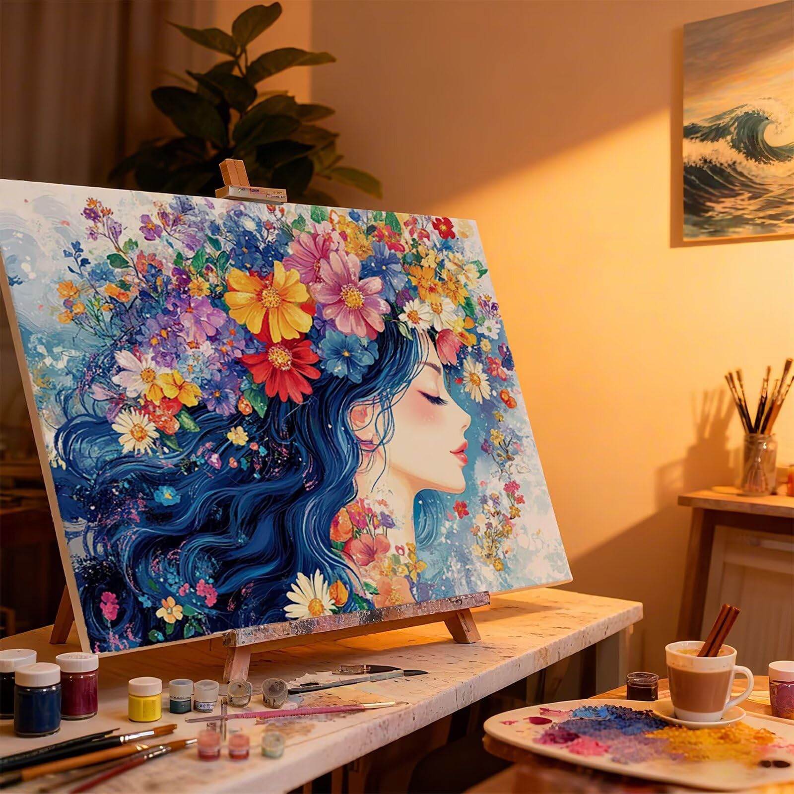 Peinture Numero Adulte Fleur Coloriage par Numero Adulte Femme DIY Paint by Numbers, avec Pinceaux Peinture Loisir Creatif Enfant Numéro D'art Cadeau Femme, Pour Decoration Maison 90x120cm H - 911