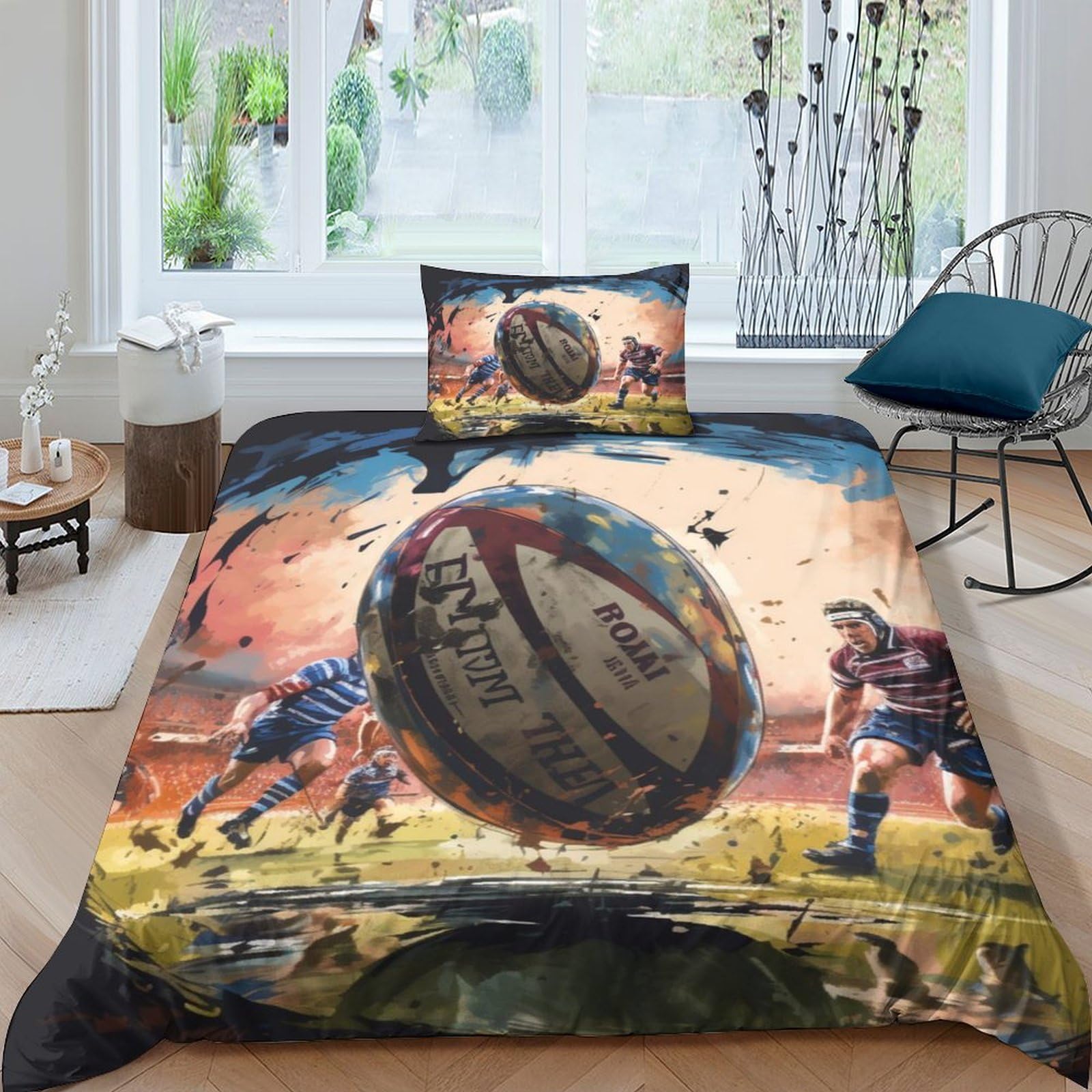 Aairra Style-6 Duvet Cover Set Cool Rugby 3D Graffiti Rugby Printed Bedding Quilt Cover Set 2 Pieces Soft Microfiber Comforter Cover For Teens And Adults Single（135X200cm）
