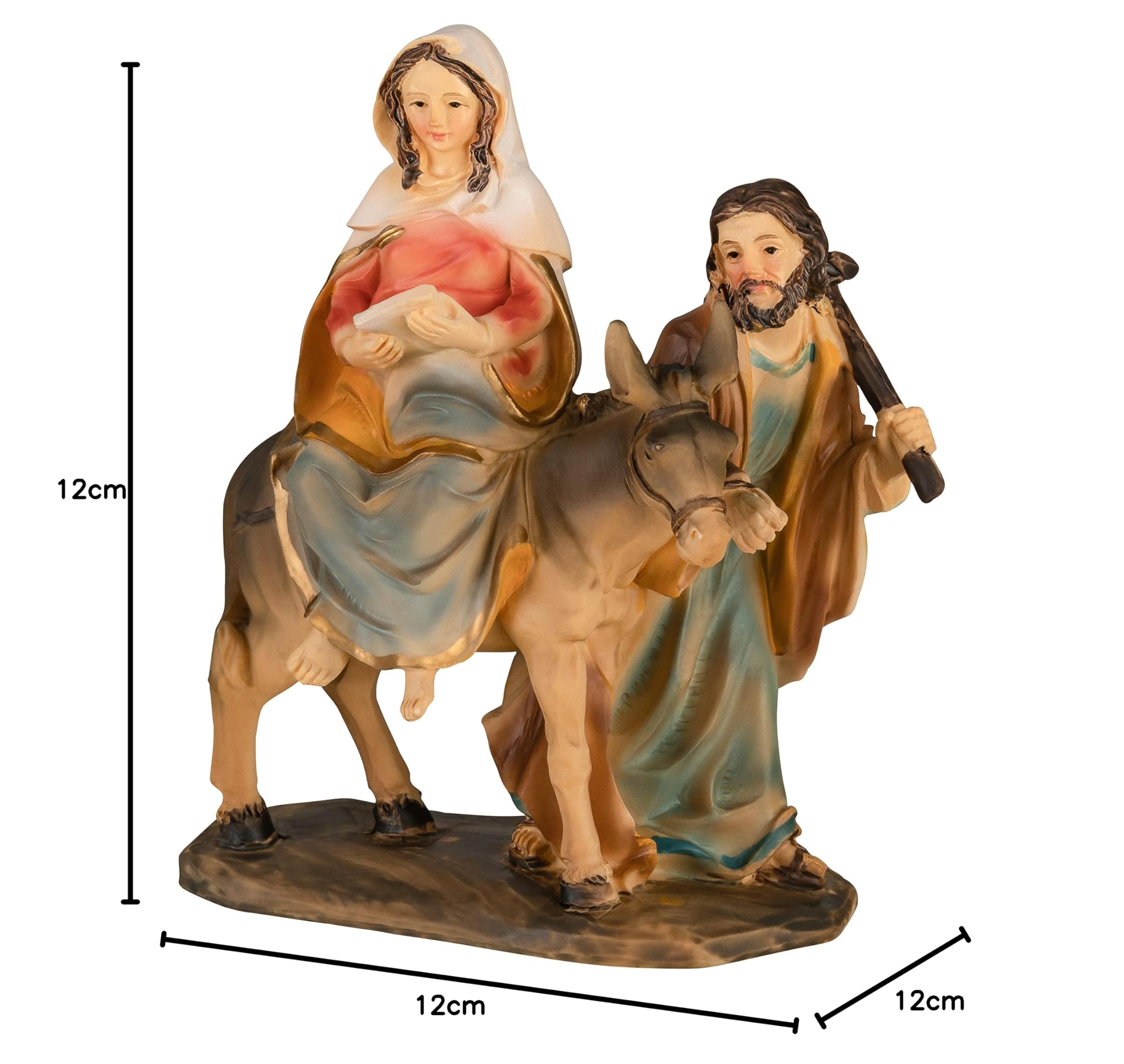 MaMeMi Krippenblock Herbergssuche – Figuras Belén Navidad 12 cm | María y José en Burro – Figuras Pesebre de Resina Pintadas a Mano – Decoración Adviento y Nacimiento Navideño