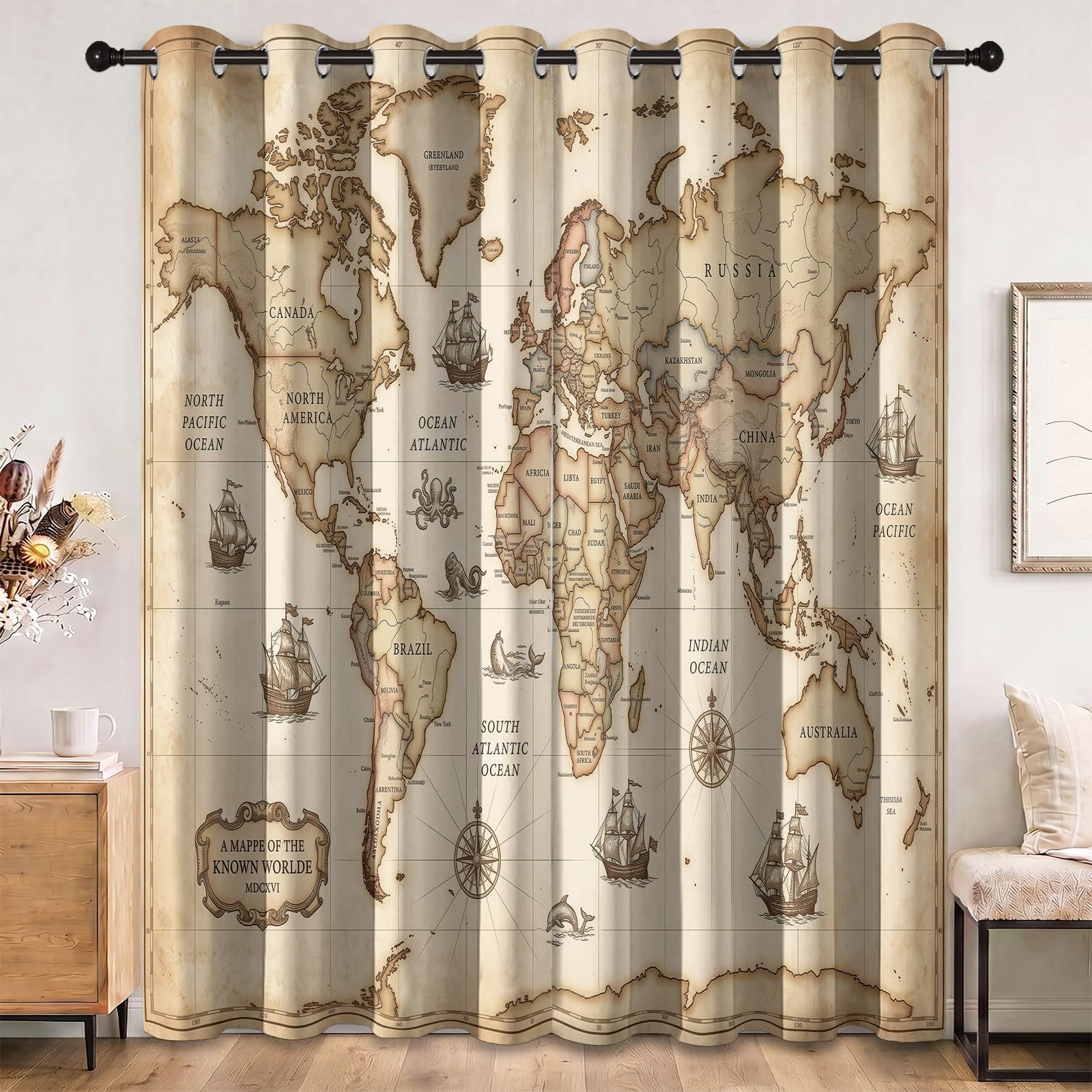 Tende oscuranti con mappa della barca a vela, 117 x 183 cm (2 pannelli)