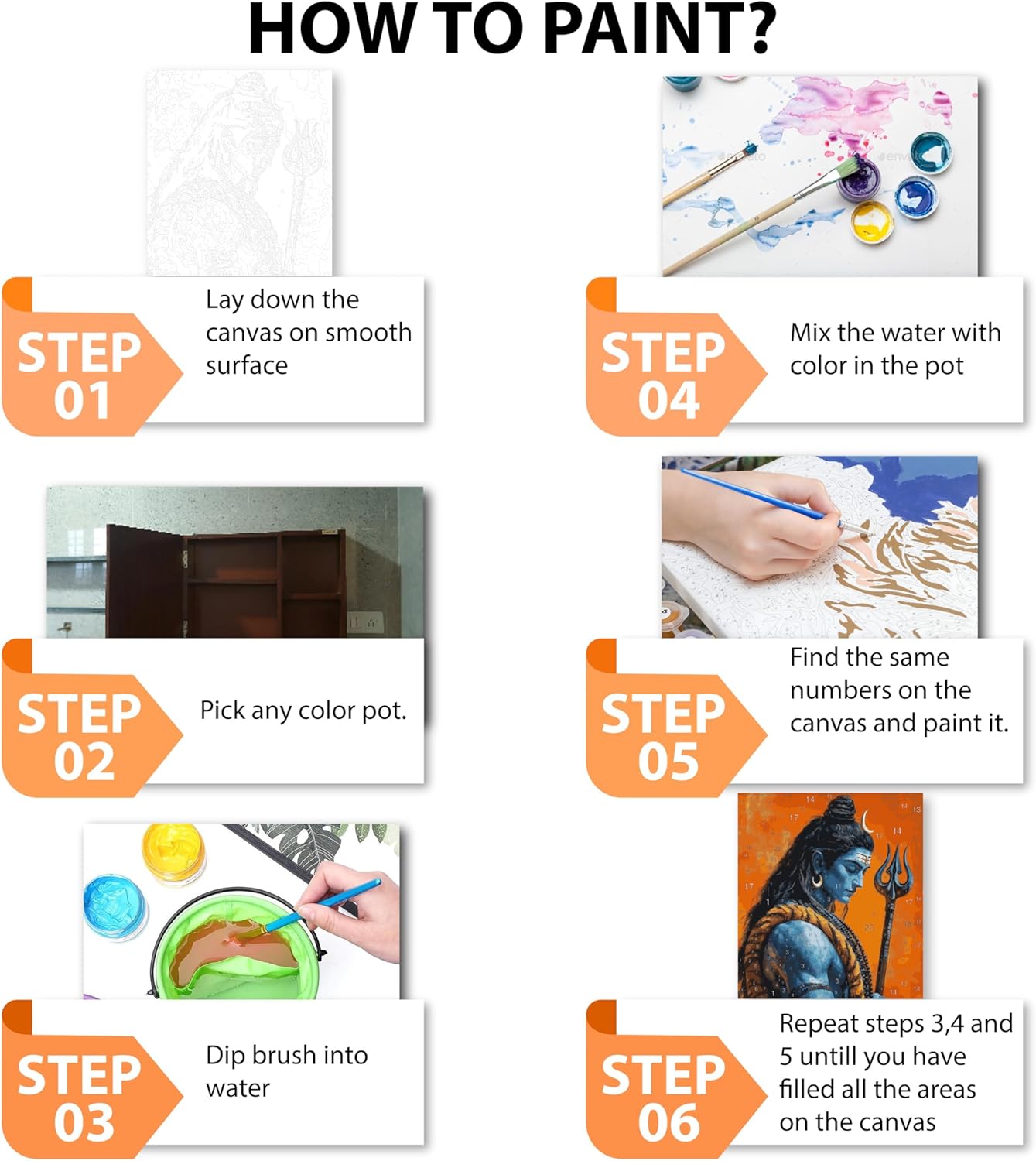 PaintWaint Mahadev Shiva Paint by Number Kit for Adults & Kids | 35 x 40 cm DIY Painting Set with Numbered Canvas, Colors Palette & Brushes | Easy for Beginners 32 Colors (Canvas Roll, PW27)