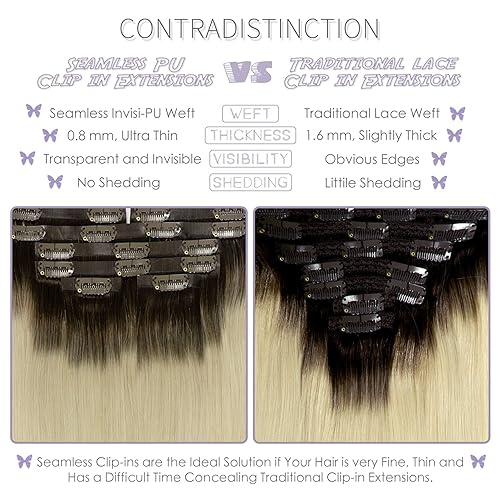 Vista 465 de Lacer Extensiones de cabello humano con clip, de doble trama, cabello brasileño de cabeza completa, color negro azabache, extensiones de cabello