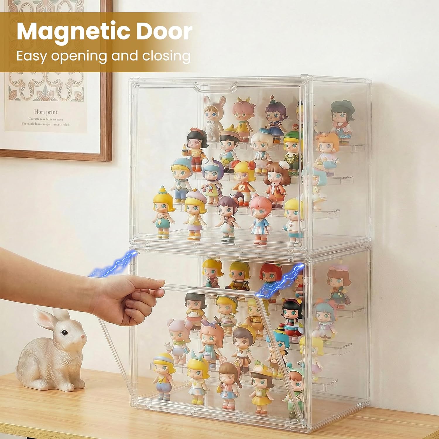 Acrylic Display Case 2 Pack, 4-Tier Large Clear Stackable Display Boxes with Magnetic Doors and Removable Shelves, Dustproof Showcase for Figures, Collectibles, Models