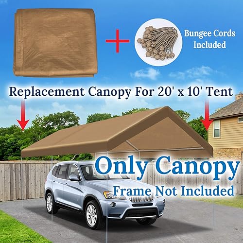 Miniatura 3 de BenefitUSA Canopy ONLY Toldo de repuesto de 10 x 20 pies, para exteriores, cubierta de lona con bolas elásticas (bronceado)