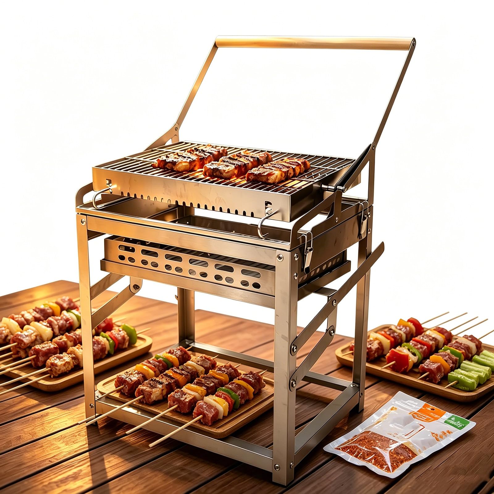 Stainless Steel Rotating BBQ Grill 360 Flip Camping Roaster Rack