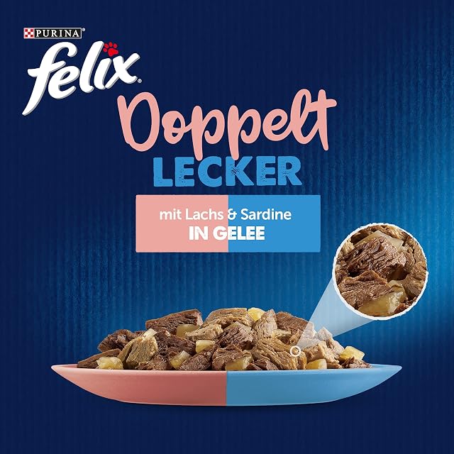 Foto 4 de 5 de FELIX Comida para Gatos Doble Deliciosa húmeda en gelatina, con salmón y sardina, 26 Unidades (26 x 85 g)