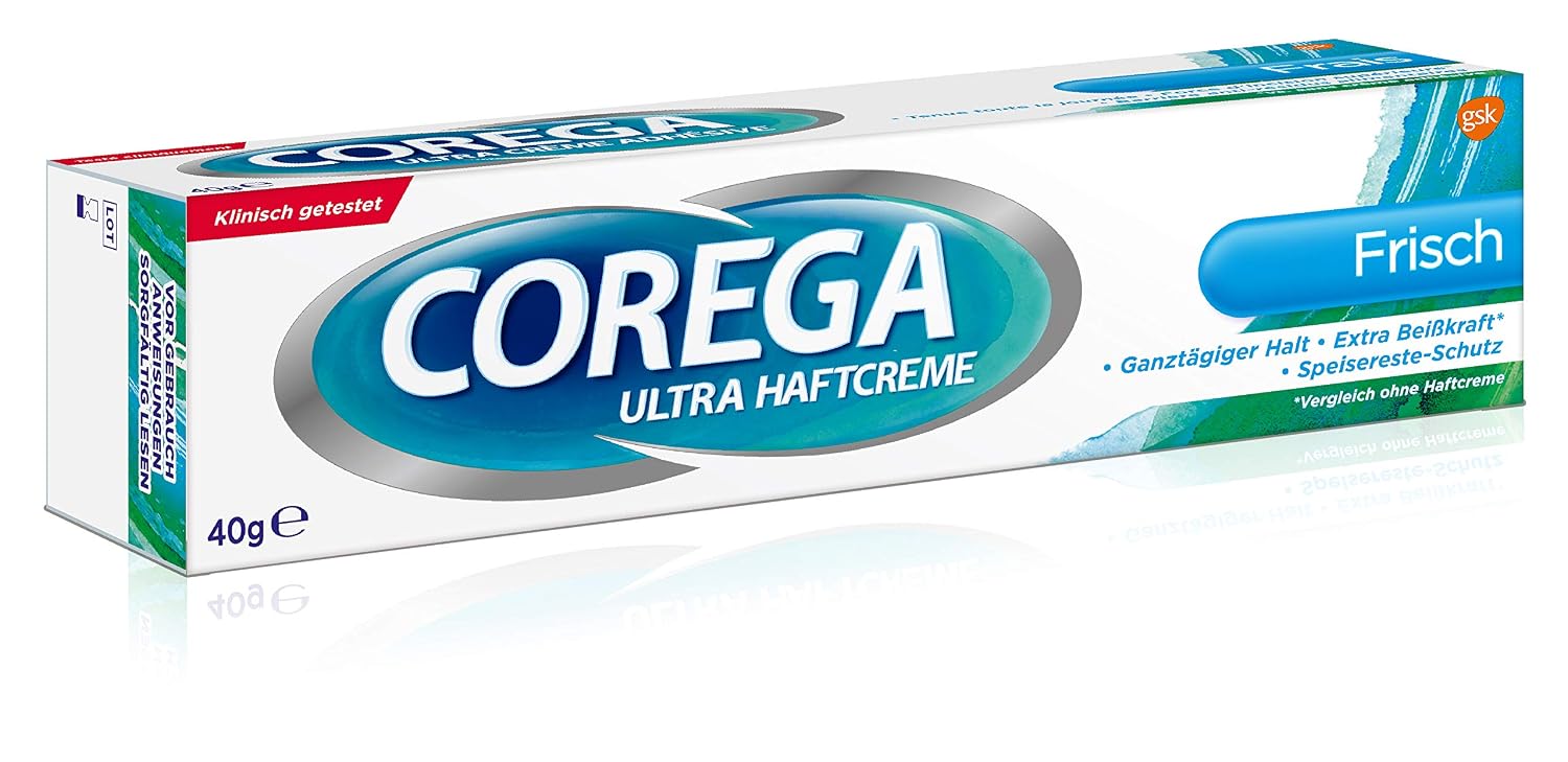 Corega Ultra Haftcreme Frisch Denture Adhesive Cream Fresh, 40 g, Double Pack by Corega