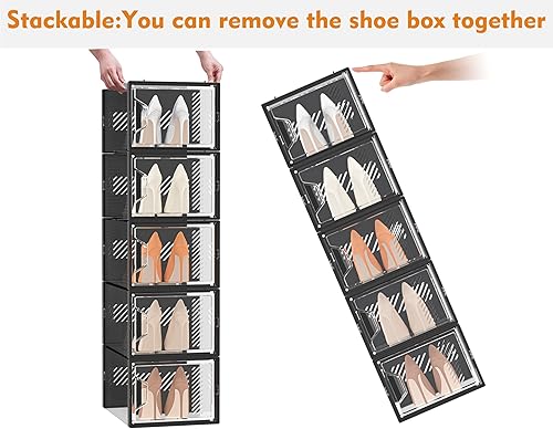 Miniatura 6 de Almacenamiento de zapatos, paquete de 12 organizadores de zapatos grandes para armario, cajas de zapatos apilables de plástico transparente para