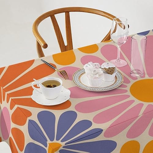 Miniatura 202 de Mantel floral hippie, diseño retro de los años 70, naranja, rosa, azul, floral, bohemio, estampado estético de margaritas, para fiesta, picnic