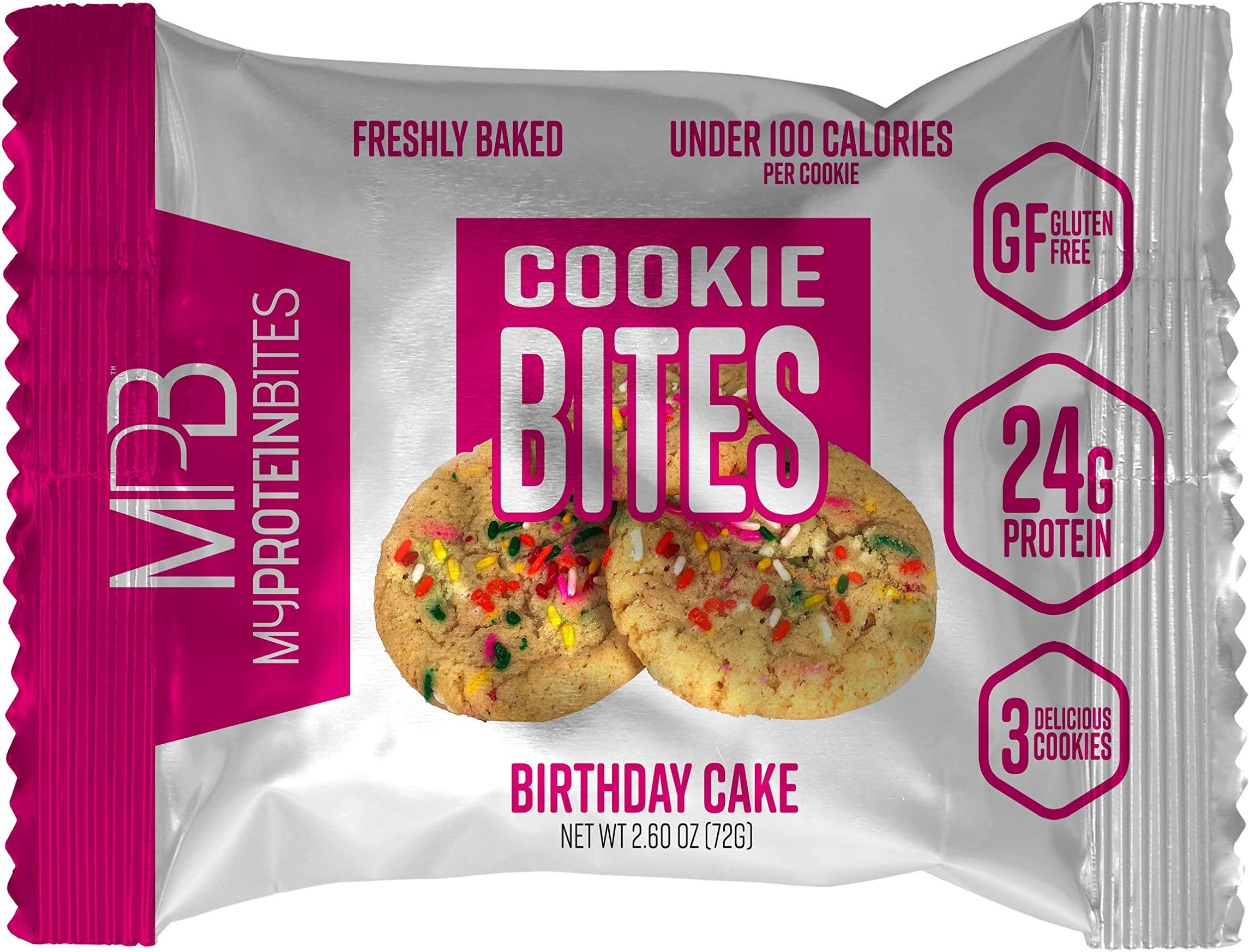 My Protein Bites | Protein Cookies | Protein, Low Carbs & Low Sugar | Gluten Free | (8 Packs of 3 Cookies (24 Cookies) Birthday Cake)
