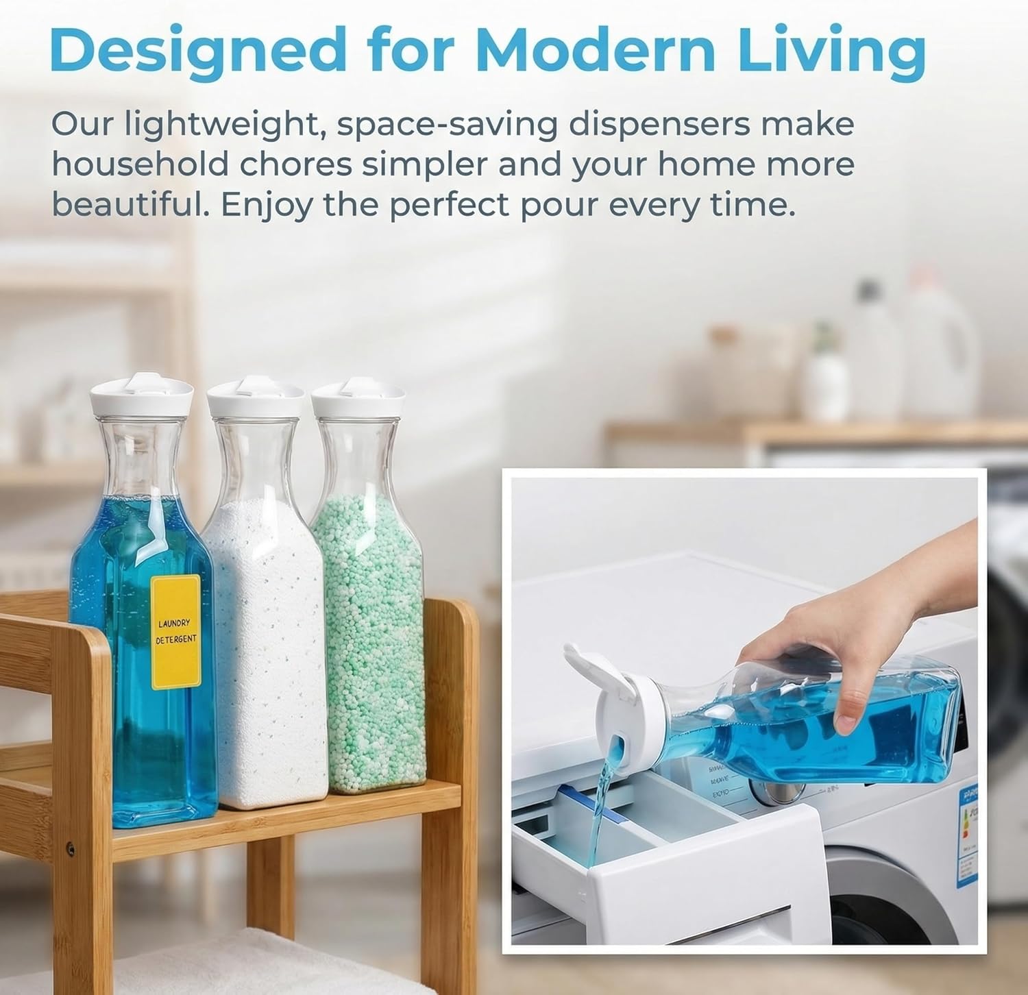 Goaste 8 Pack Laundry Detergent Dispenser, 54oz Laundry Soap Dispenser Bottle with Waterproof Label, Liquid Laundry Detergent Container, Plastic Fabric Softener Organizer for Bleach Powder Beads