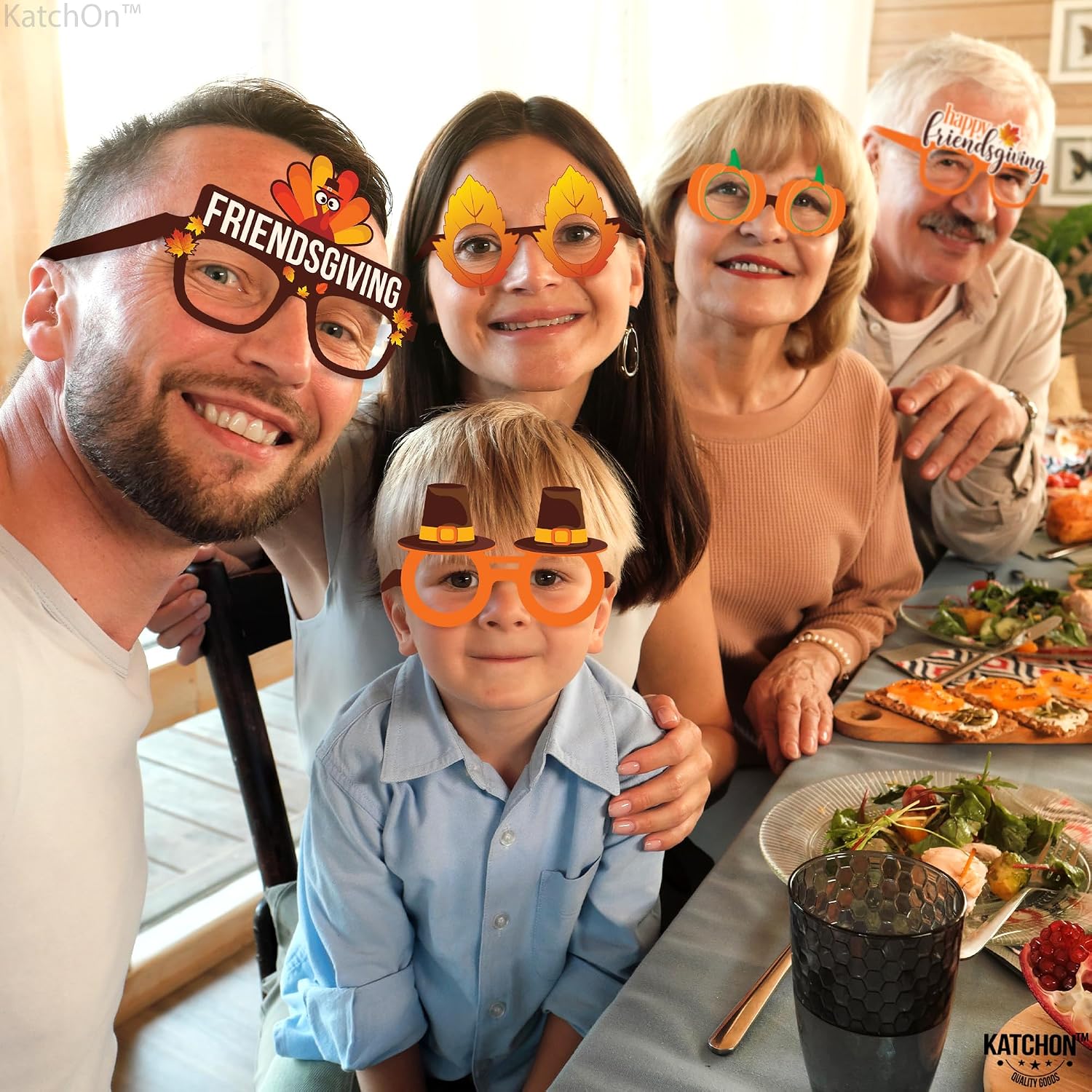 Happy Friendsgiving Glasses - Pack of 12 | Turkey Photo Booth Props, Friendsgiving Party Favors | Friendsgiving Photo Props | Friends Giving Party Decorations, Harvest Party Favor