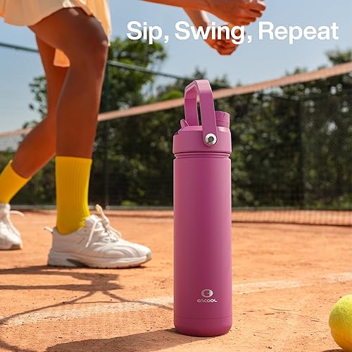 Miniatura 637 de ENCOOL Botella de agua aislada con popote, de acero inoxidable, a prueba de fugas, sin BPA, al vacío de doble pared que se mantiene fría durante 24