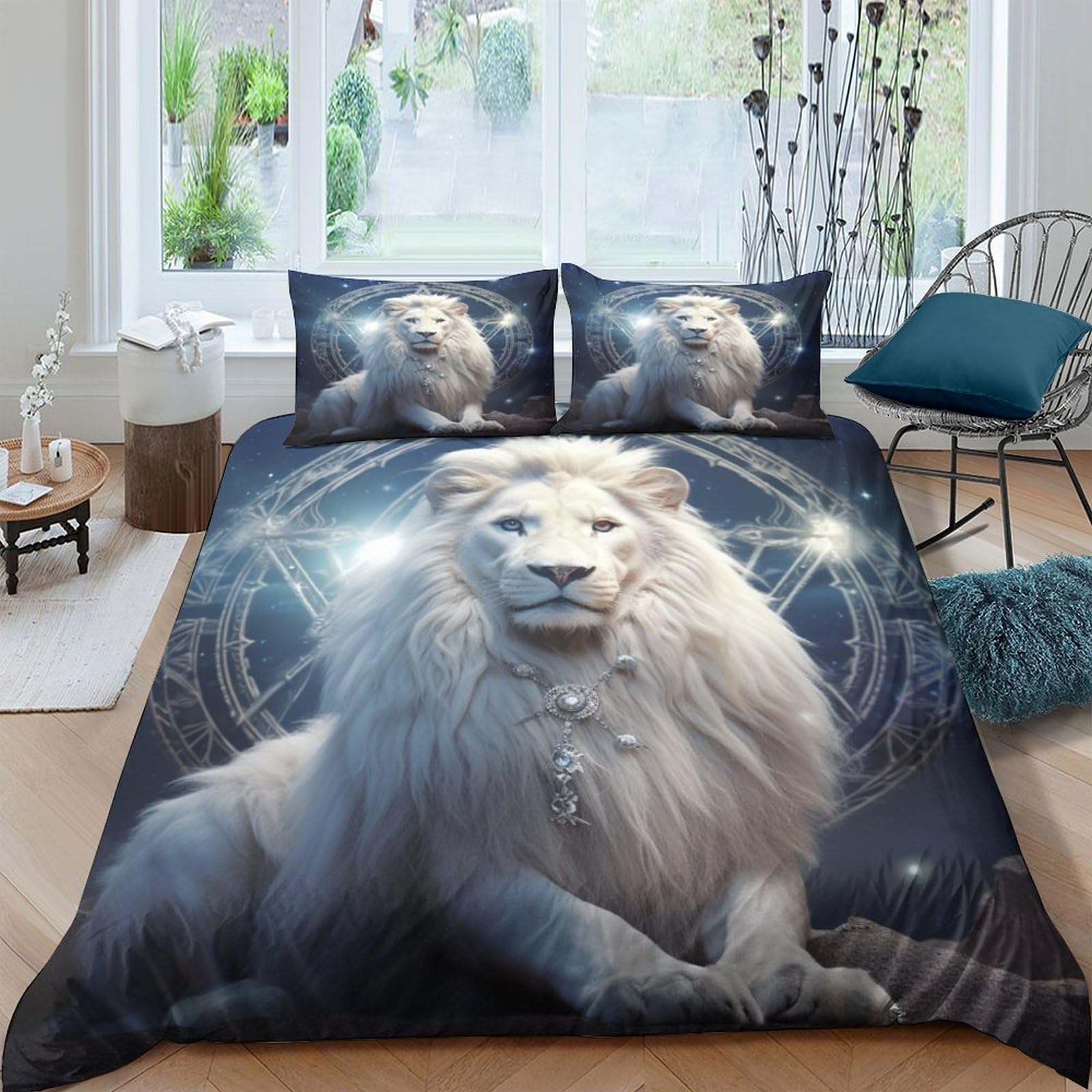 Housse de couette lion 220x240 cm avec taies d'oreiller pour lit enfant