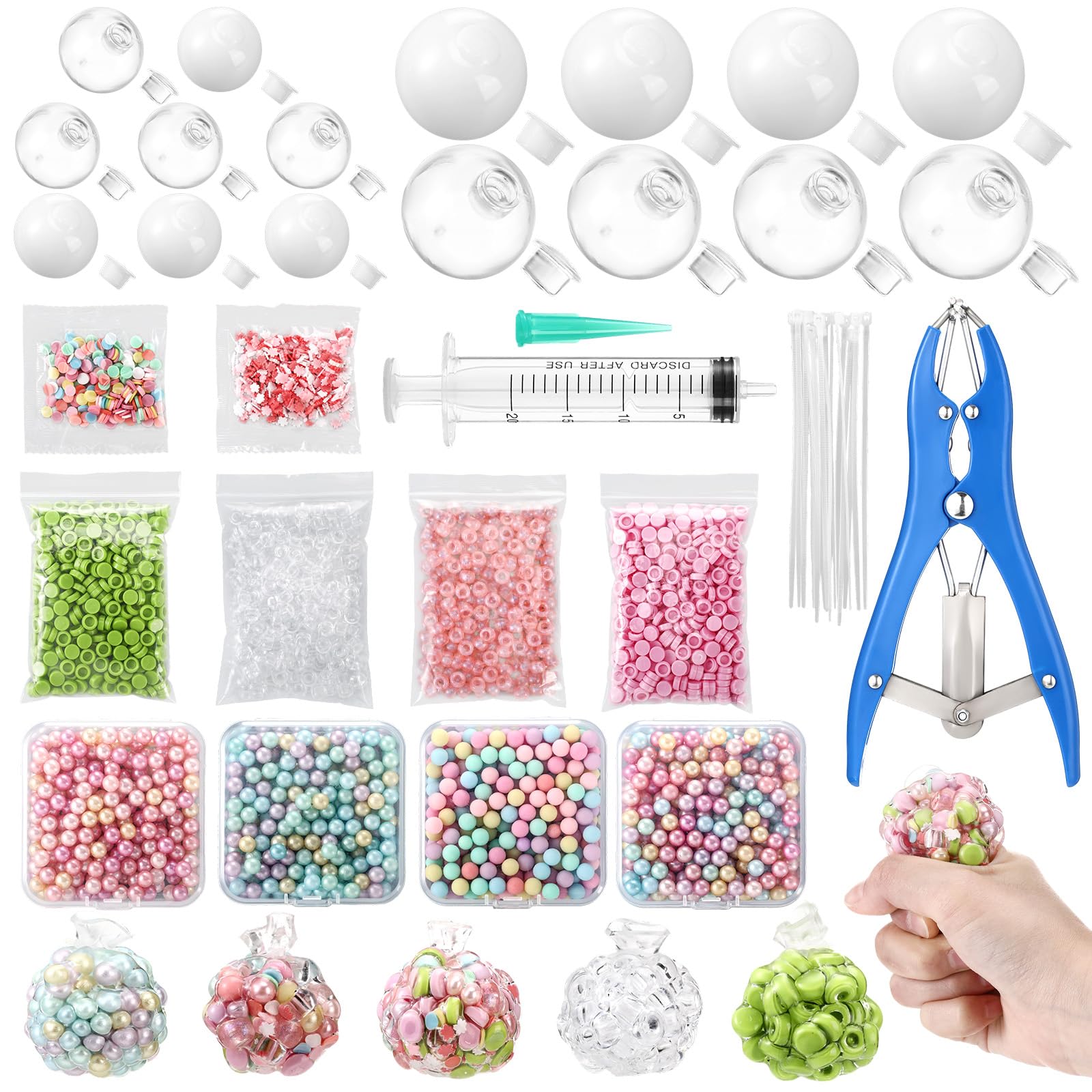 yesaior 16 Sets DIY Stress Ball Making Kit with Filler Include Empty Squeeze Balls Fill Beads Air Pump Cable Tie Expander Tool for Pressure Squishy Balls Anxiety Relief for Adult