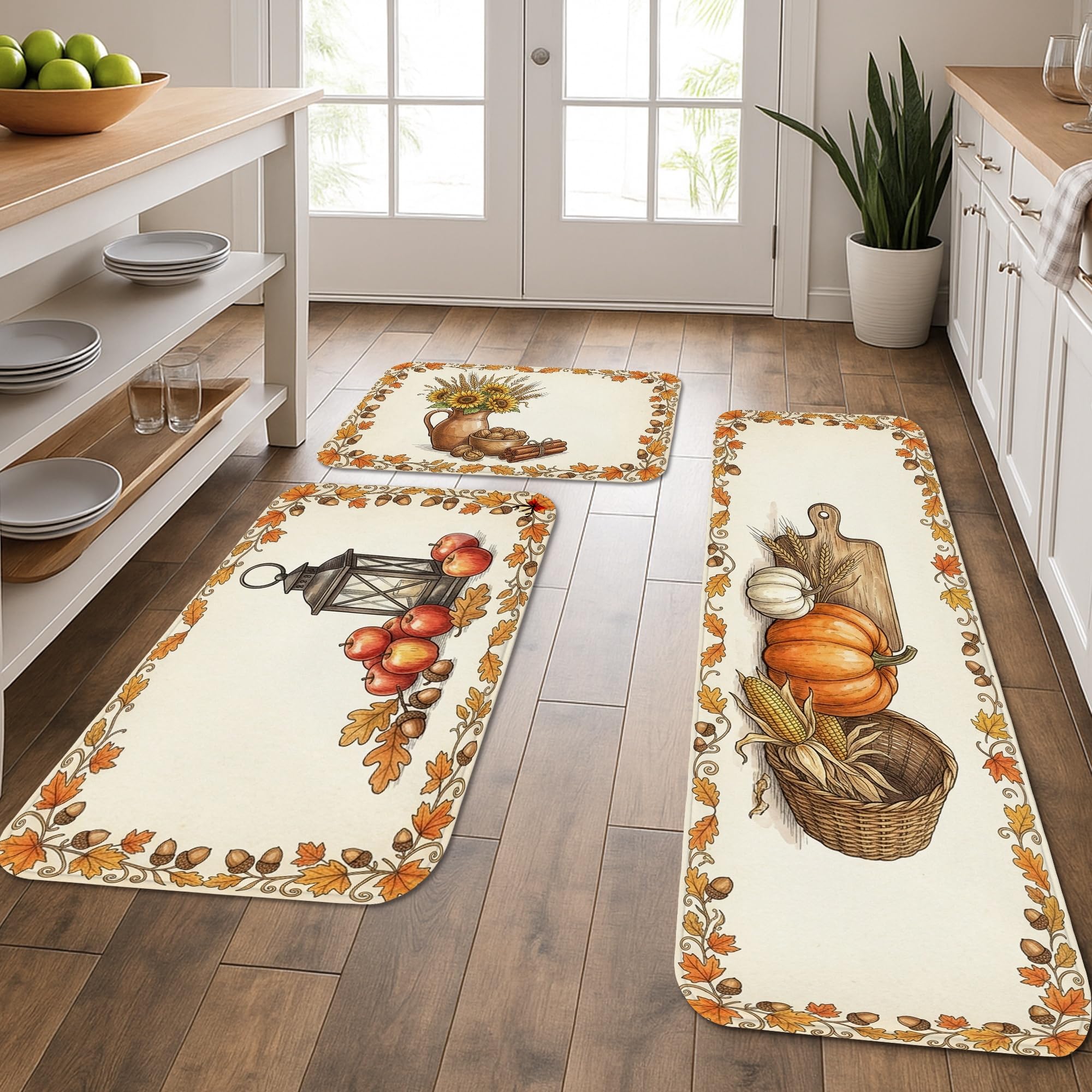 Tapis de cuisine rustique orange doux lot de 3 tapis lavables pour évier et entrée de maison