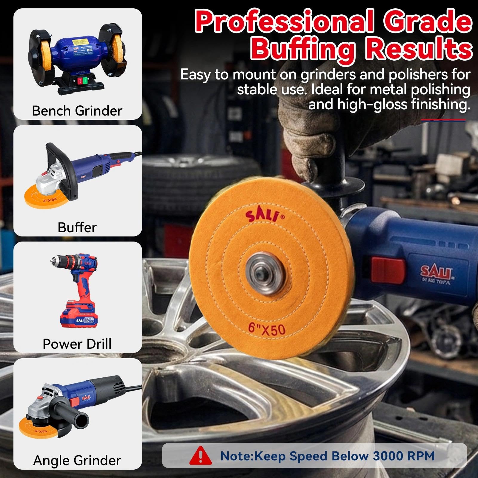 SALI Buffing Wheels - 4 Pack for Bench Grinder -7