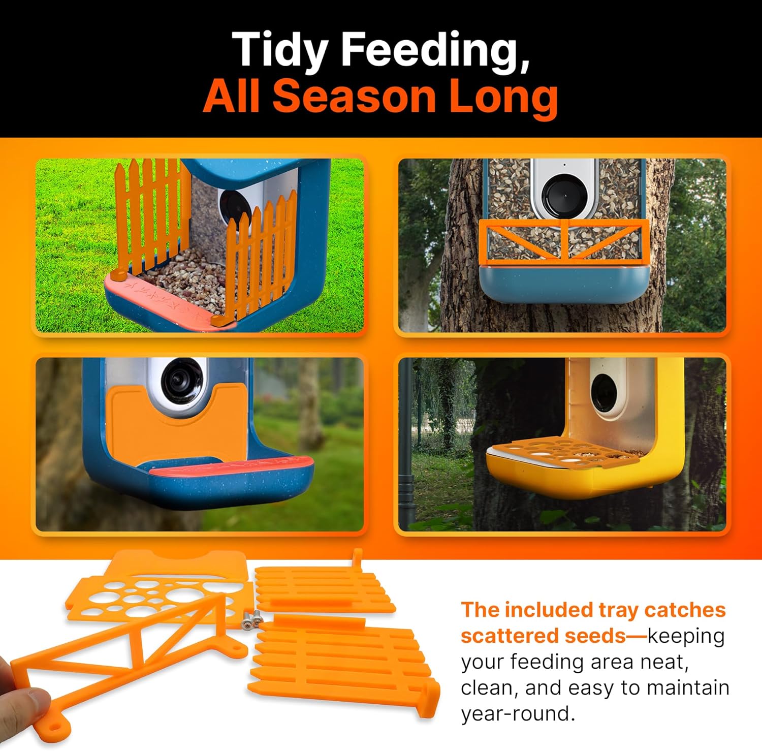 SplashNColor Mini Fence Set Compatible with Bird Buddy – Outdoor Perch for Feeding Multiple Birds - Bird Buddy Accessories - Durable, Weatherproof Feeders for Outdoors - Oriole Orange (Bundle)