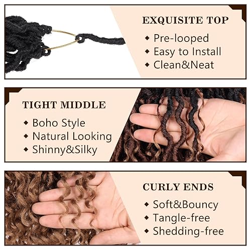 Miniatura 10 de COOKOO 8 paquetes de 18 pulgadas (14 soportespieza) Rastas de ganchillo preenrolladas con extremos rizados, color negro azabache, rastas sintéticas