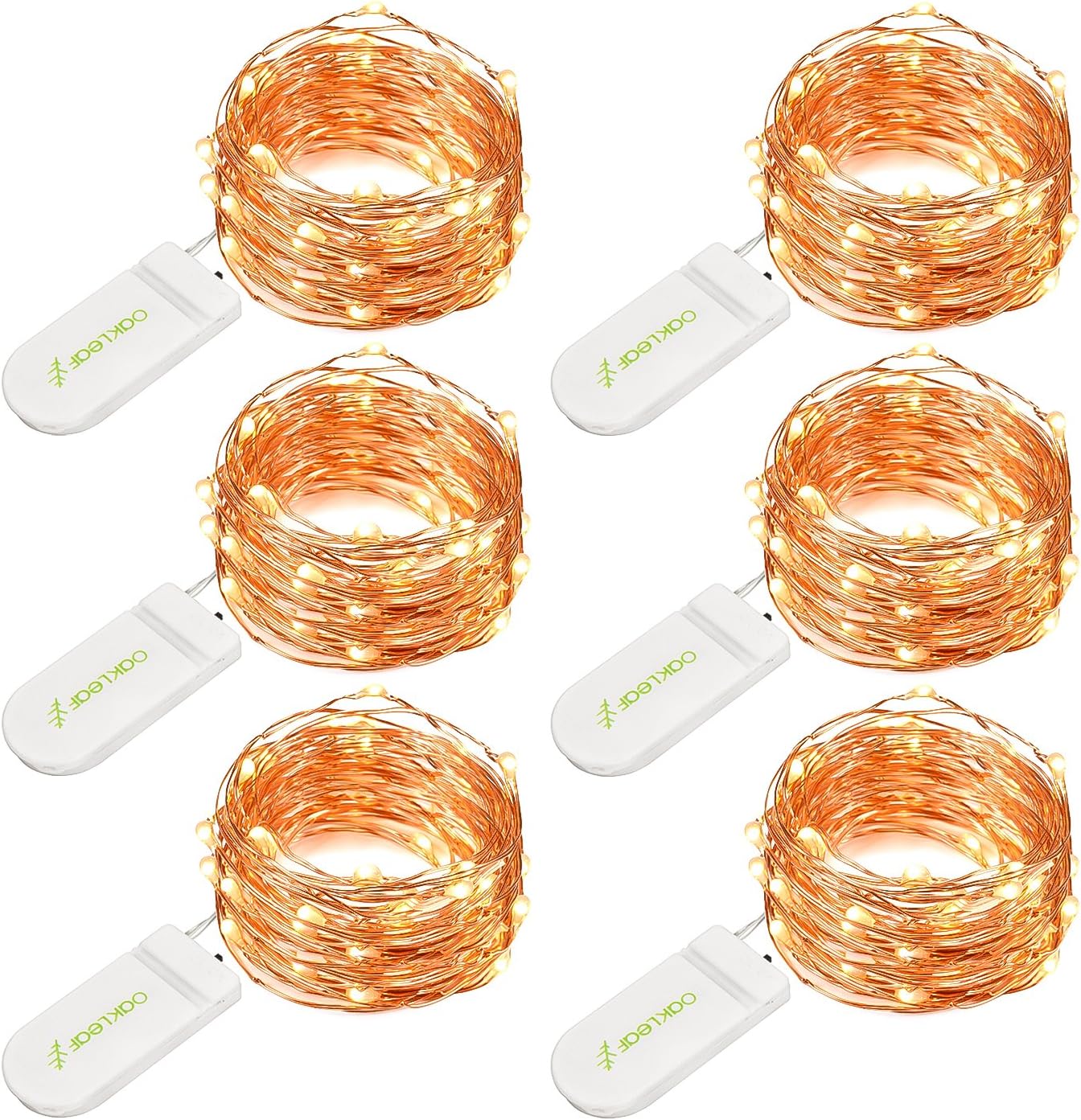 Oak Leaf Fairy Lights, 6-Pack Micro 30 LEDs 9.8 FT Battery String Light Twinkle Lights, Super Bright Warm White Led Rope Lights Copper Wire For DIY Wedding Home Bedroom Parties