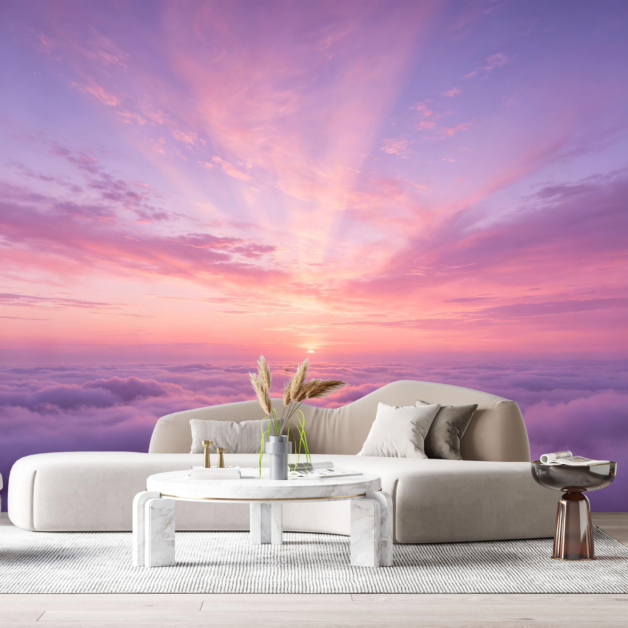 Custom Size Wall Murals Sunset Sky Landscape Watercolor Clouds Horizon Light Rays SelfAdhesive Wall Fabric Removable Large Wallpaper for Photo Living Room