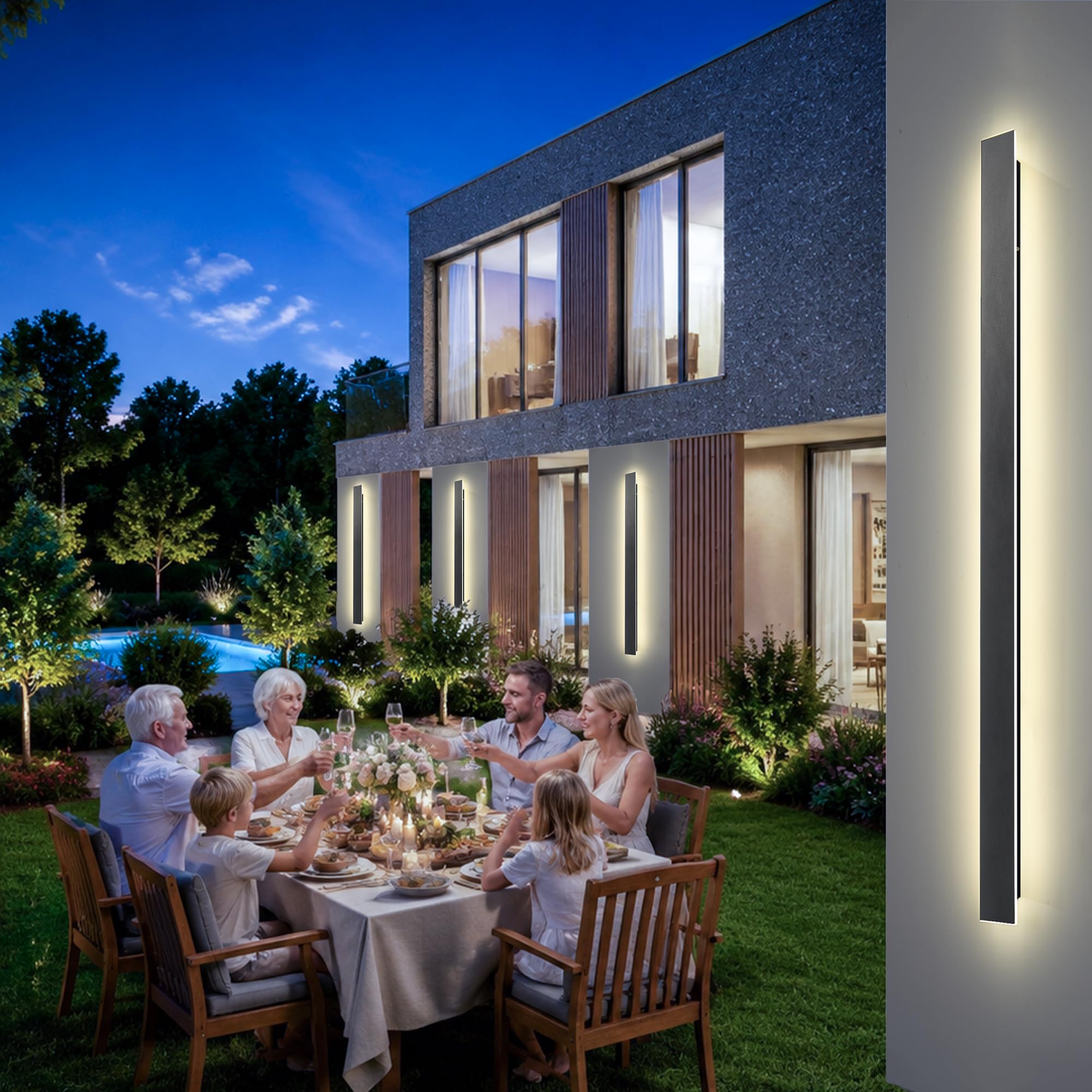 Applique da Parete Esterno 100CM LED Lungo Nero impermeabile 4500K Luce Naturale illuminazione Moderne Lampada Parete Luci per Portico Esterno Villa Wall Light Scala Corridoio Luce WallLamp