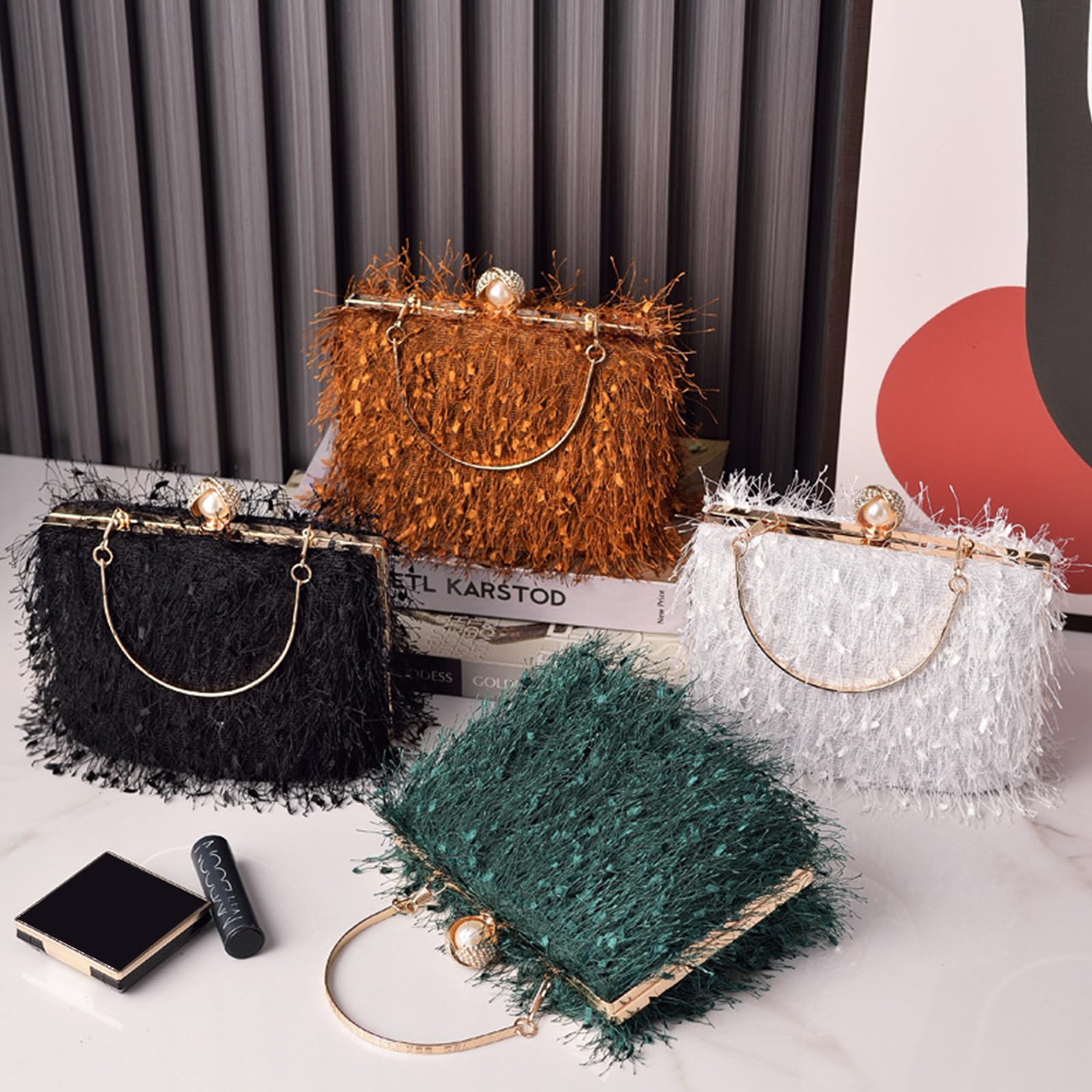 CORIOS Bolsa de Noche Borla para Mujer Diamantes de Imitación Clutch Bolso de Cristal Bolso de Fiesta Pequeña Bolso de Boda Elegante Perlas Bolso de Hombro Bolsos de Embrague con Cadena Gris