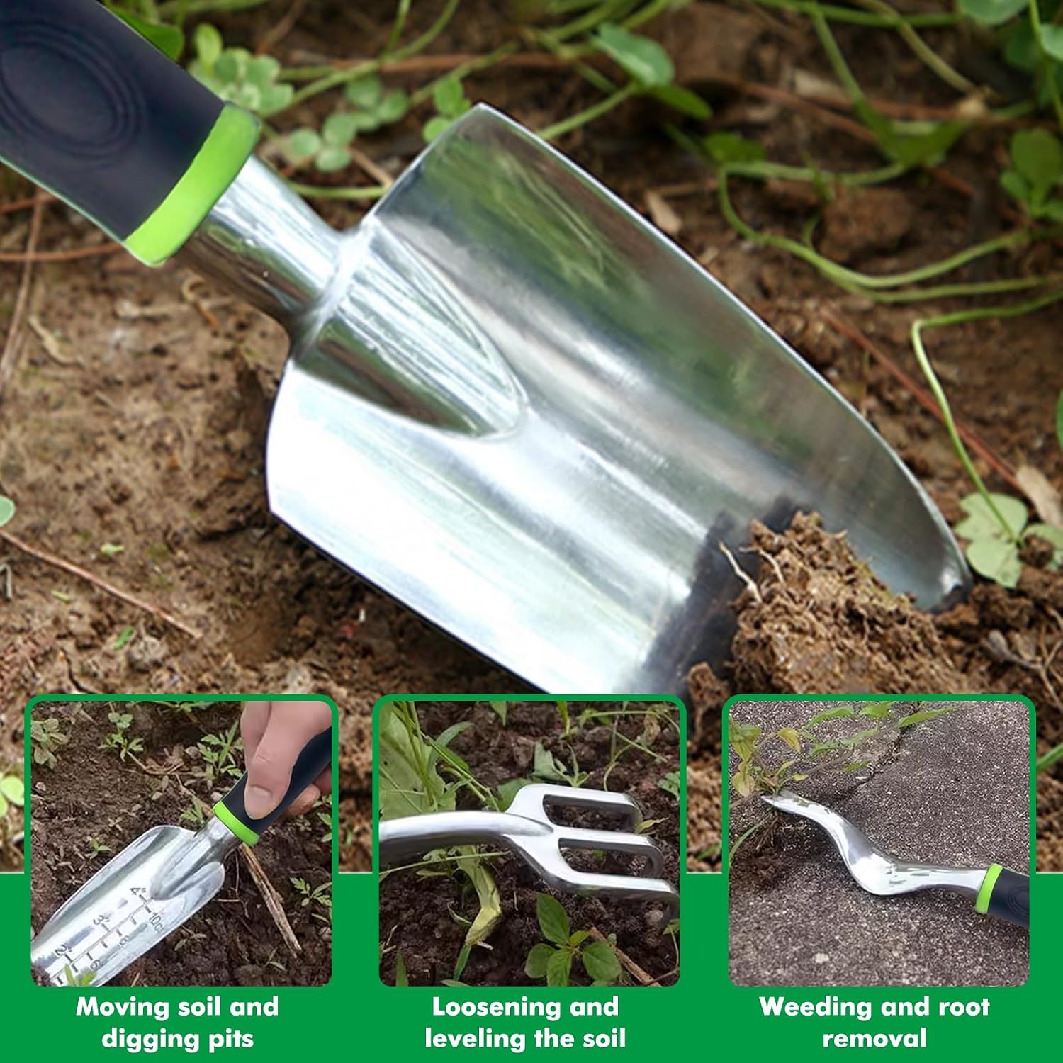 Nikou Garden Tool Set with Tote Bag, 9-Piece Aluminum Hand Tools Including Pruning Shears, Spade, Rake & Gloves for Digging, Weeding & Transplanting