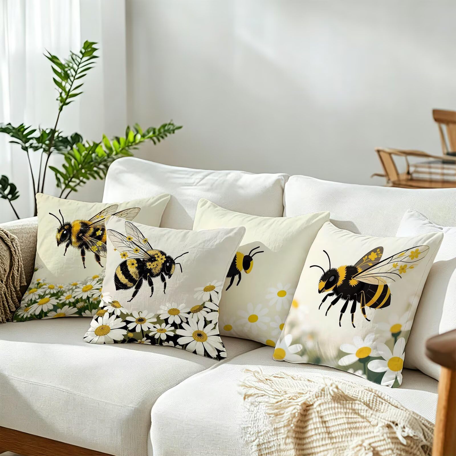 Giallo Federe Cuscini Divano 65x65cm, Cuscini da Esterno Set de 4, Cod-50 | Velour Copricuscini Decorativi Letto Arredo, per Letto, Soggiorno, Giardino, Esterno, Casa Decorazione Set di 4 Animale