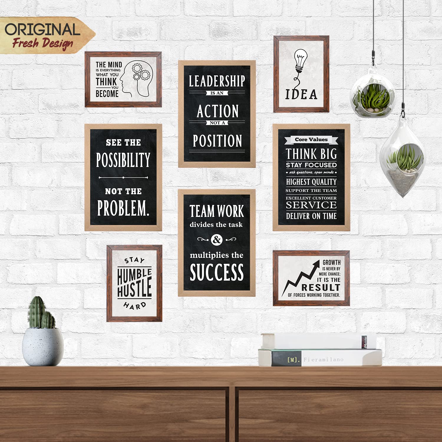 Chaka Chaundh Marcos de citas de oficina, marcos de pared con citas motivacionales para oficina, marco de pared con citas de negocios, póster de pared con citas de oficina (juego de 8, citas de