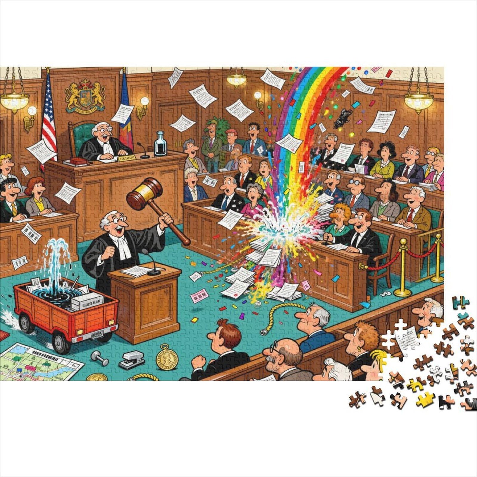 Courtroom Trial Meltdown Wooden Jigsaw Puzzle Waterproof 1000 Piece Puzzles for Adults Colourful Challenging Games