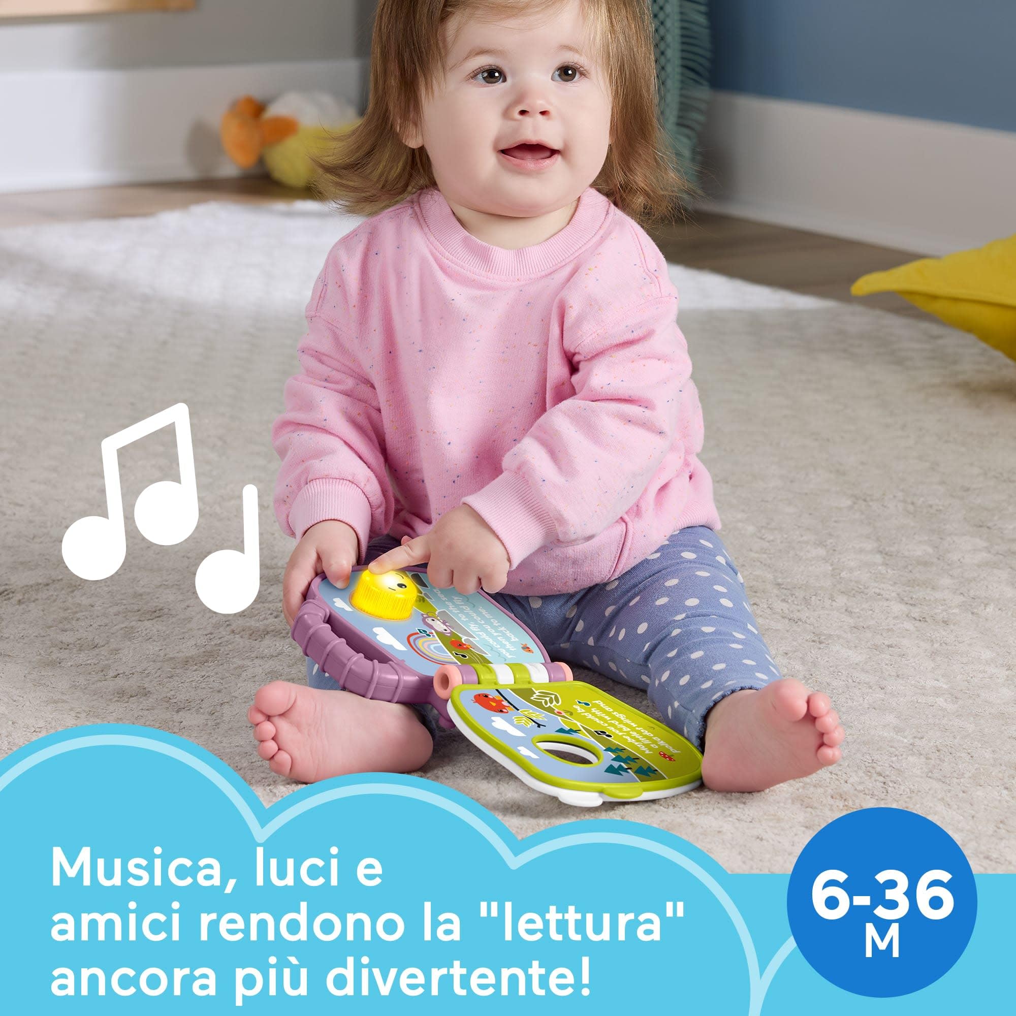 Fisher-Price - Il Libro delle canzoncine della Scimmietta Viola, libro musicale con luci e suoni per l'apprendimento, versione italiana, giocattolo per bambini, 6+ mesi, JFN06