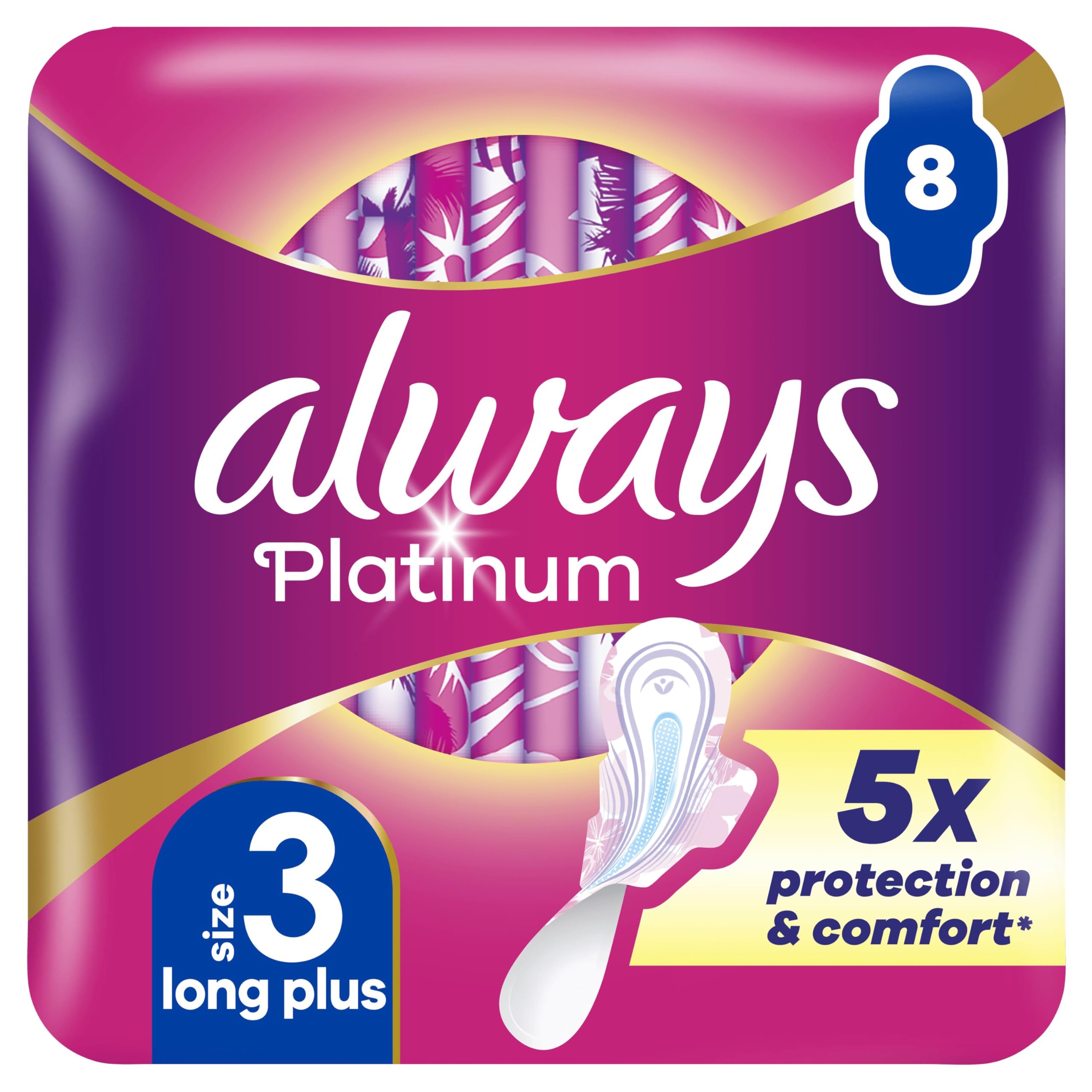 Pack of 8 Always Platinum Night Pads - Purple
