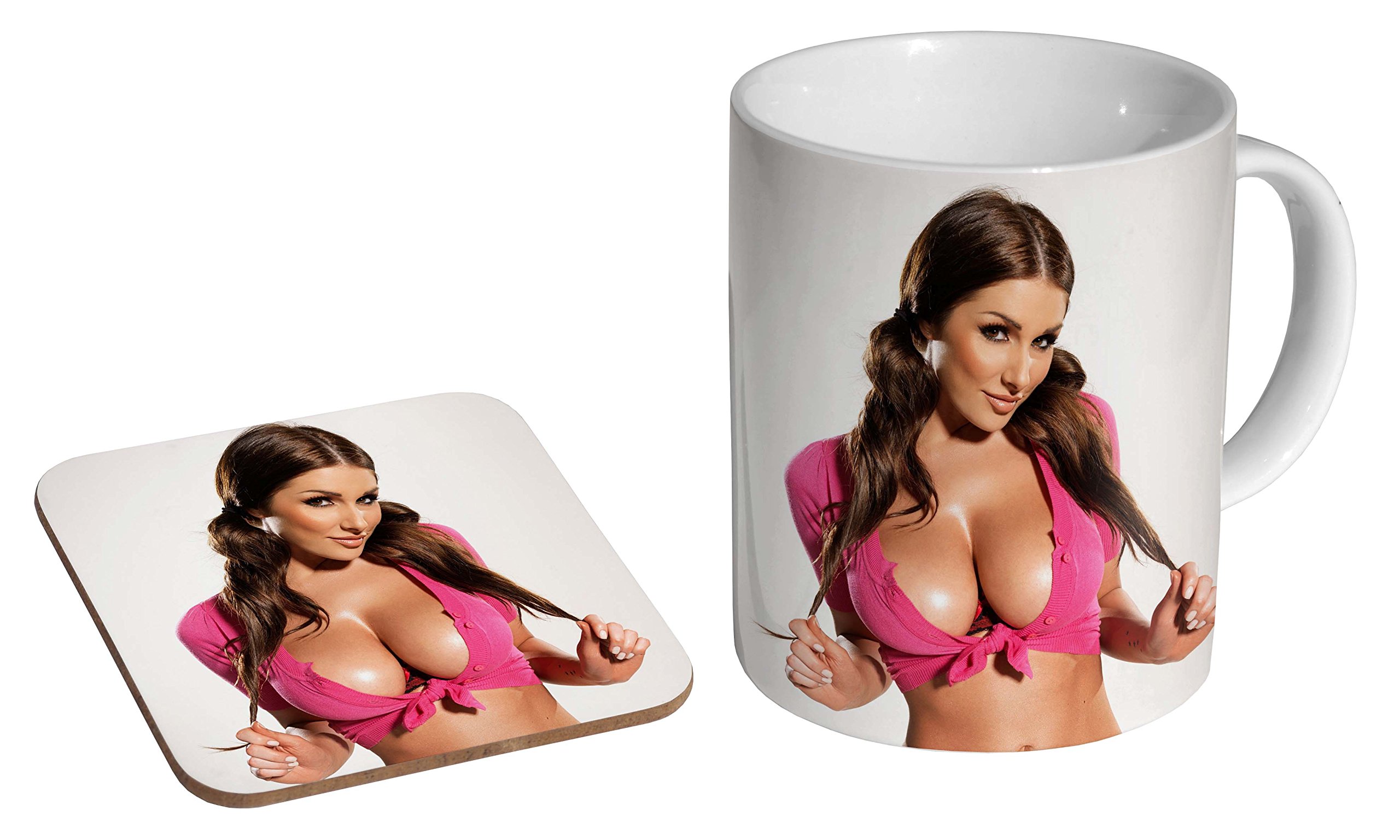Mugmart White,Pink Lucy Pinder Pink Ceramic Coffee Mug + Coaster Gift Set …