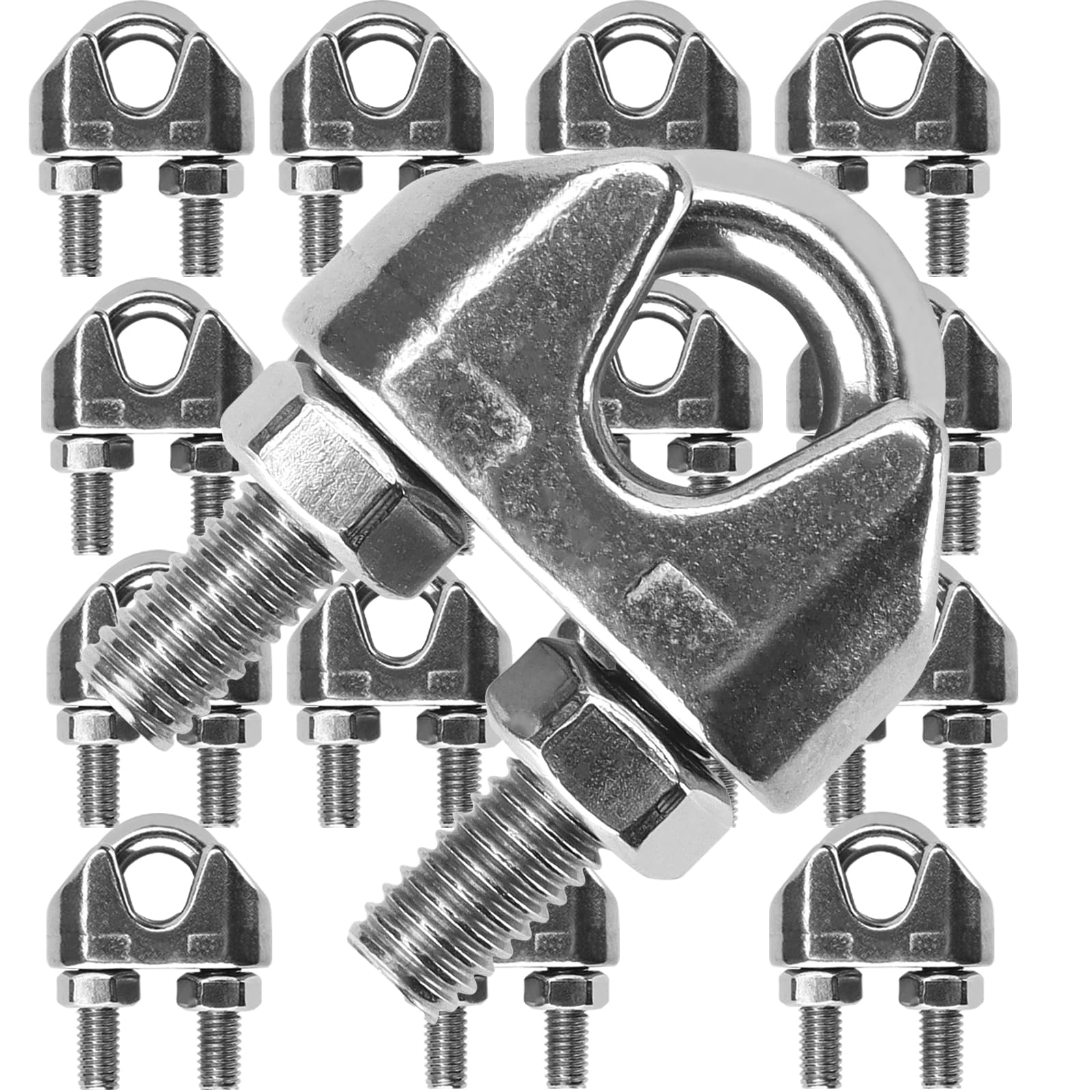 MOUYAT 15 Pack 3/8 Inch M10 Wire Rope Clamp, 304 Stainless Cable Clamps, U Bolt Saddle Fastener