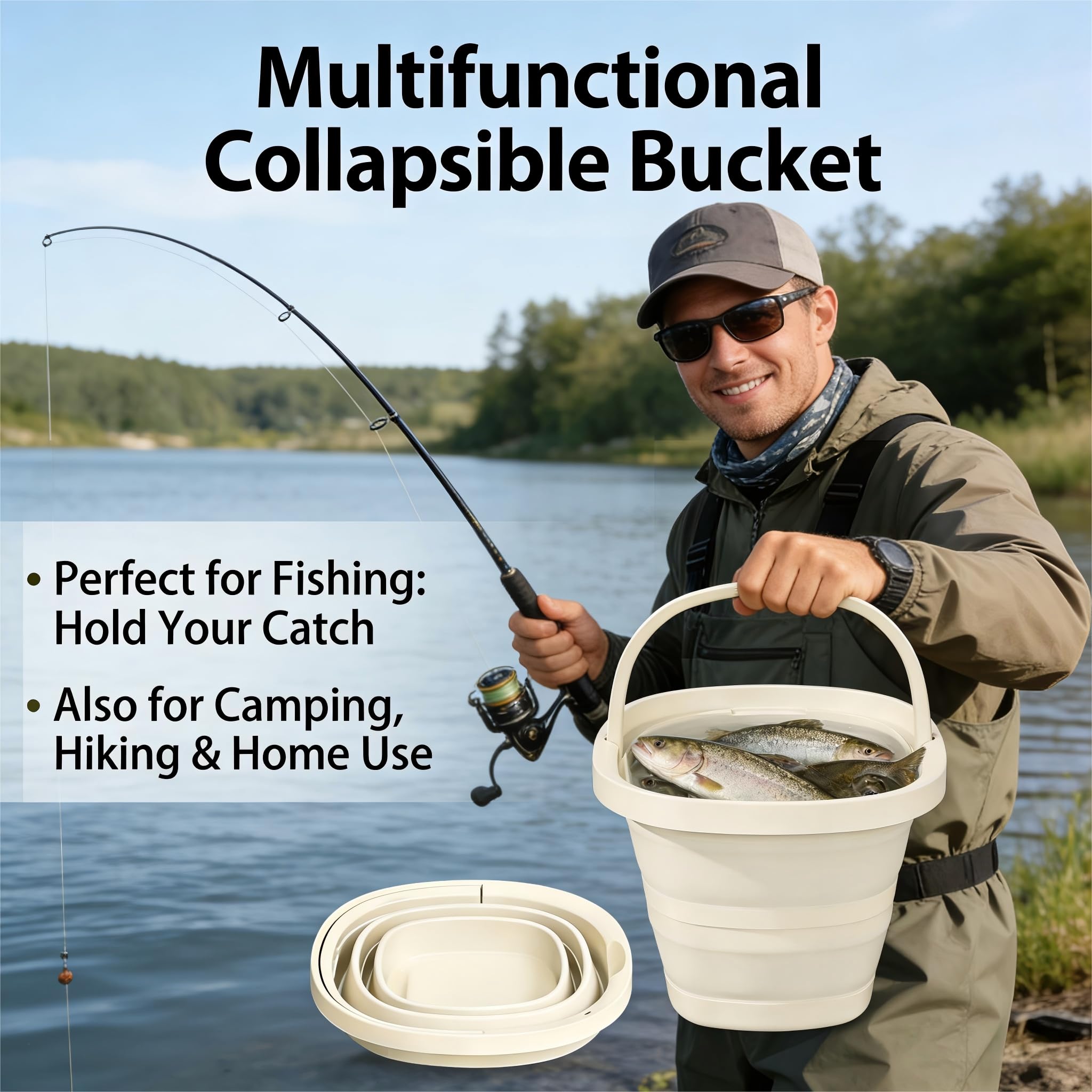 Cubos plegables de 2.6 galones, gran capacidad, cubo de agua plegable portátil para limpieza de jardín al aire libre, lavado de coches, camping, pesca