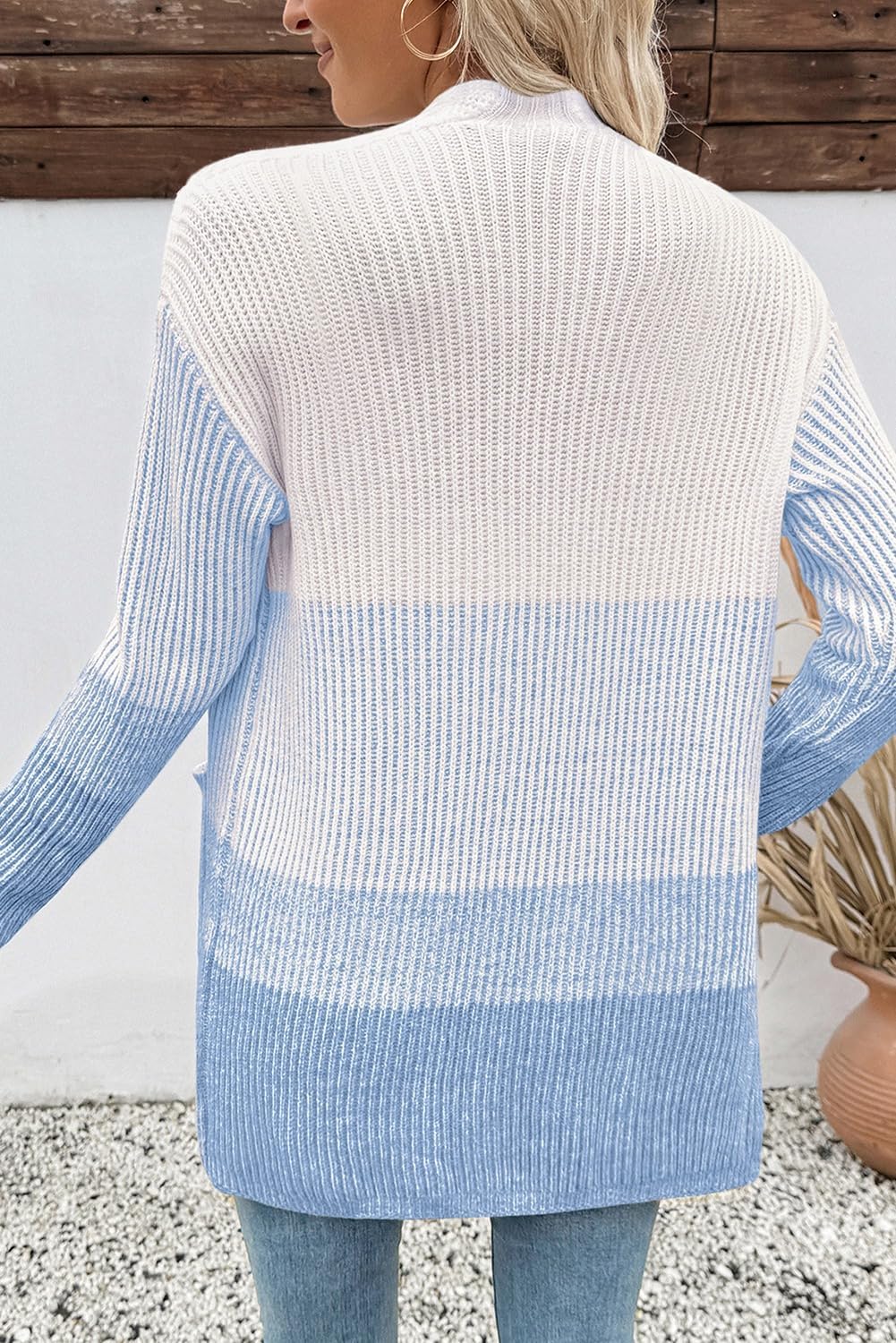 Sidefeel Womens Cardigan Sweaters Open Front Long Sleeve Ribbed Color Block Knit Fall Sweaters - Image 2