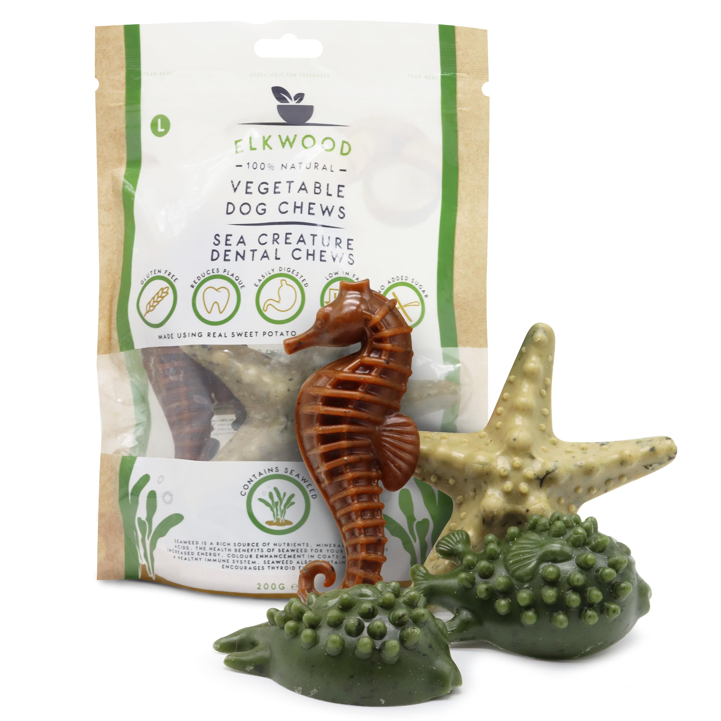 Elkwood 100% Natural Dog Dental Chew Treats 800g Large Sea Creature Shape 16PCS