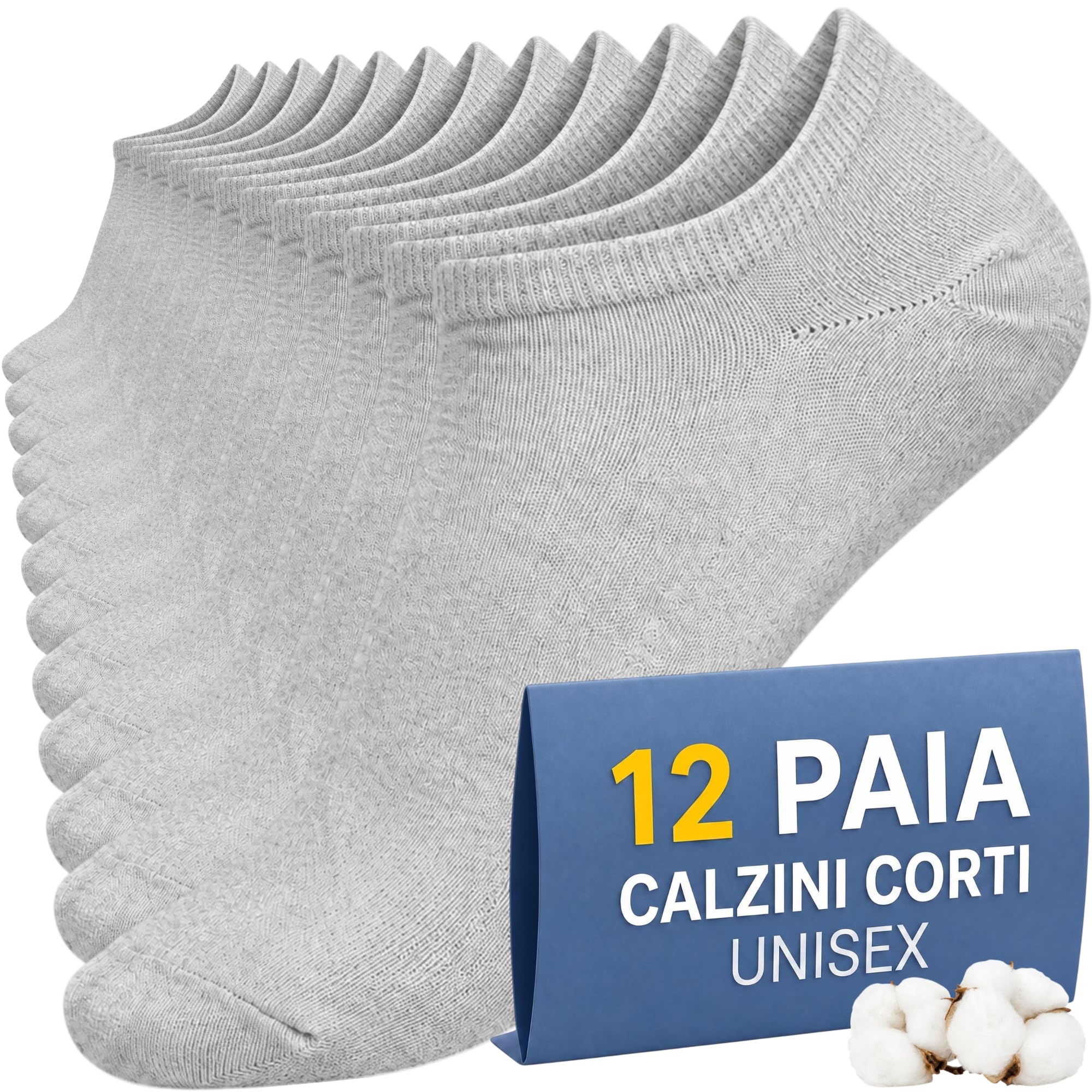 12 Paia Calzini Corti Uomo Donna Bassi Cotone Traspiranti Unisex Morbidi | Fantasmini Quasi Invisibili, antiscivolo, morbidi, confortevoli, ideali per sport, running, lavoro uso quotidiano in estate.