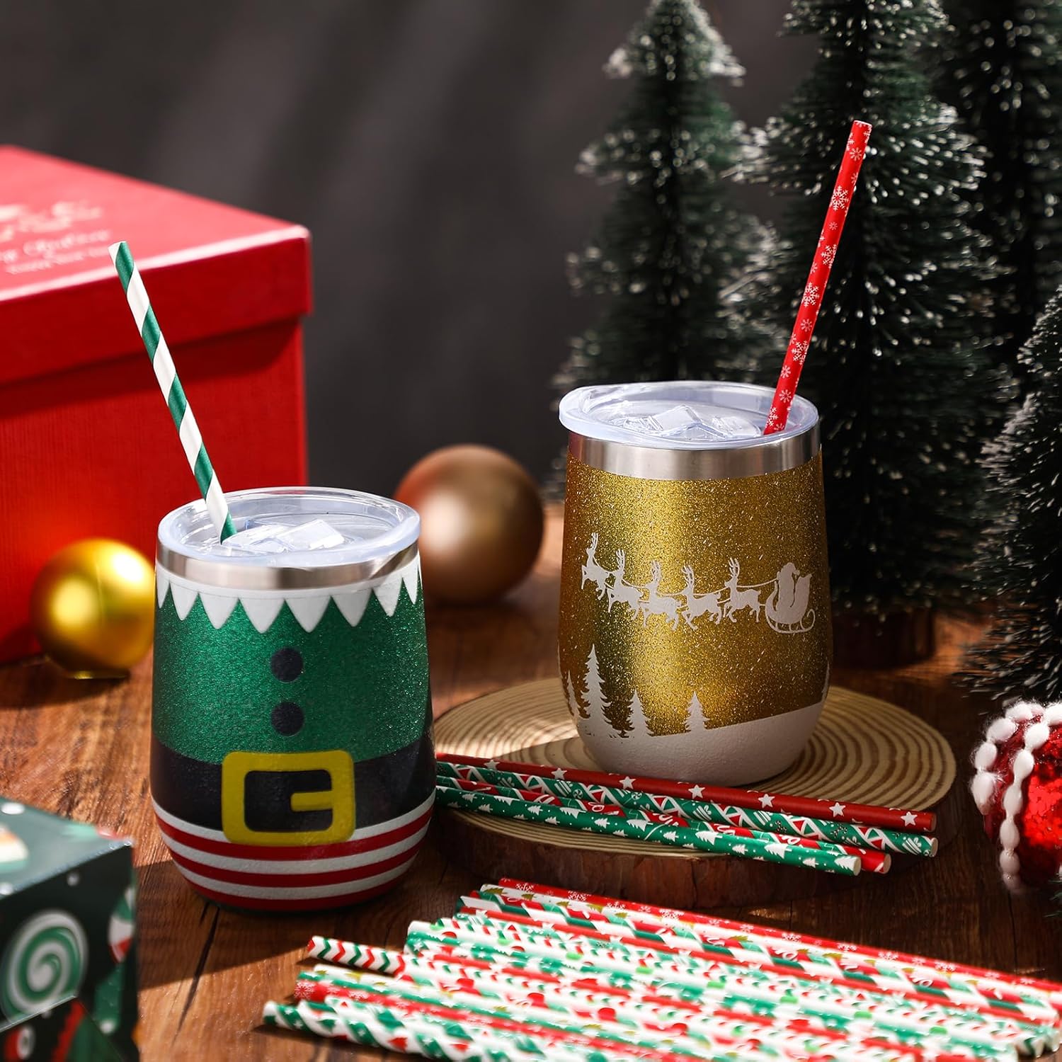 Jutom 500 Pieces Christmas Paper Straws 10 Patterns Disposable Mixed Stripe Paper Straws for Beverage Birthday Christmas Party Favors