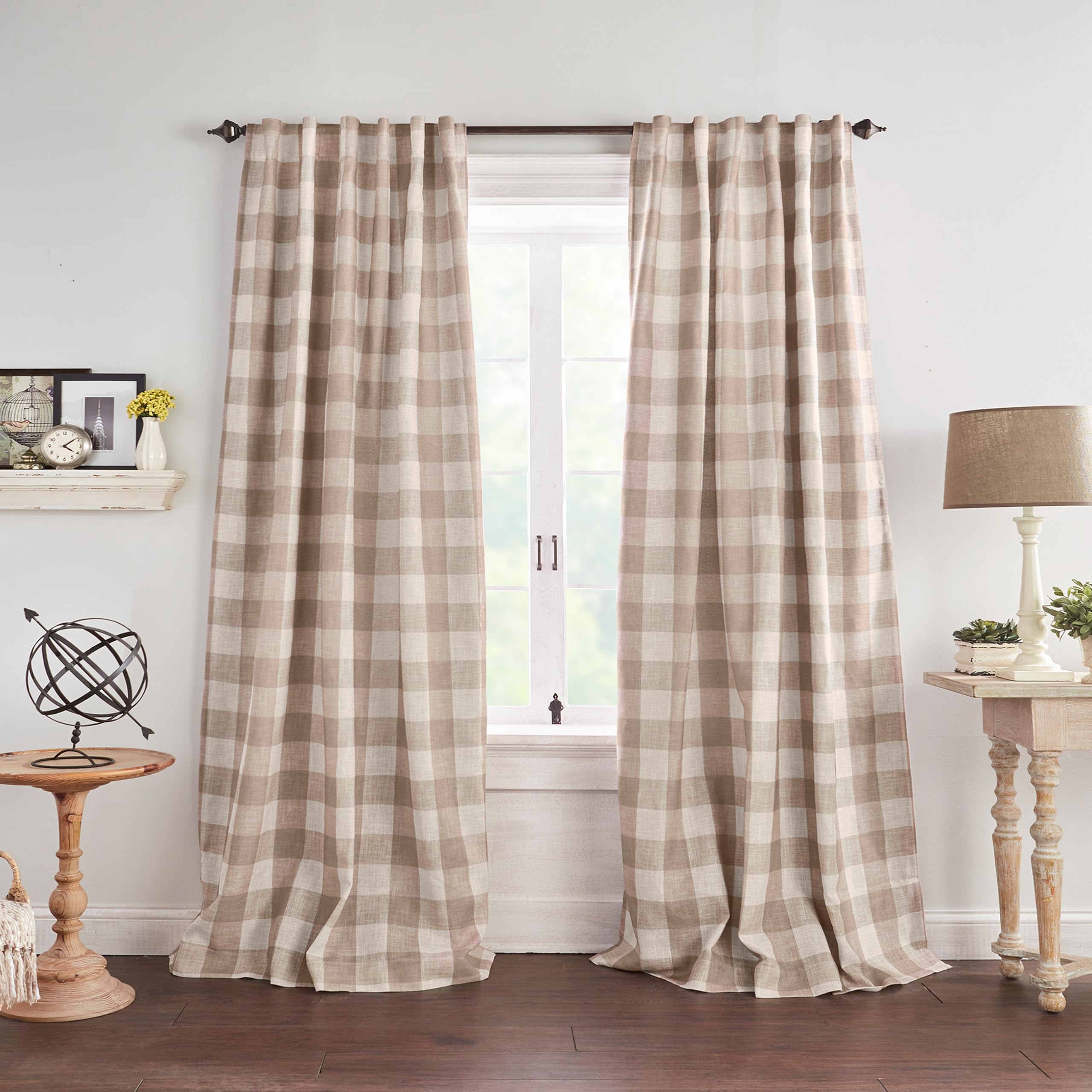 Elrene Home Fashions Farmhouse Living Grainger - Tenda oscurante per finestra, motivo a quadri, per soggiorno e camera da letto, con passanti per asta, 132 x 241 cm, lino, 1 pannello