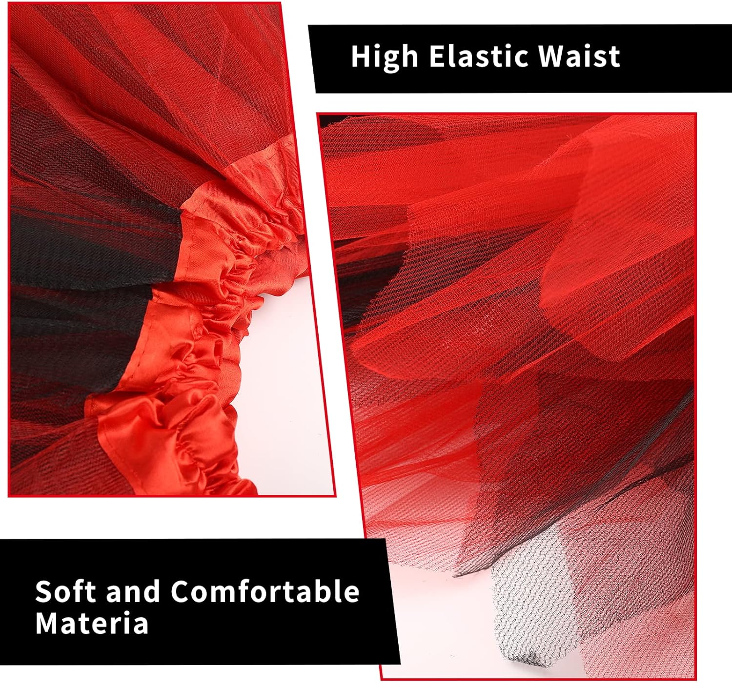 Lusofie Tutu Skirt for Women Adult Classic Elastic 3 Layered Tulle Tutu Skirt Ballet Skirts Princess Dance Skirts Halloween Tutu (Red and Black) - Image 5